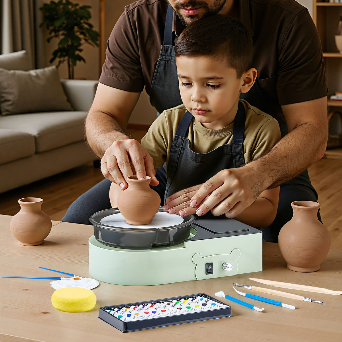 VEVOR Mini Pottery Wheel, 158 mm Turntable, Forward and Reverse Rotation, Adjustable Speed, Electric Clay Wheel for Kids and Adults, with Clay Shaping Tools, for Home DIY, Pottery Classes, Green