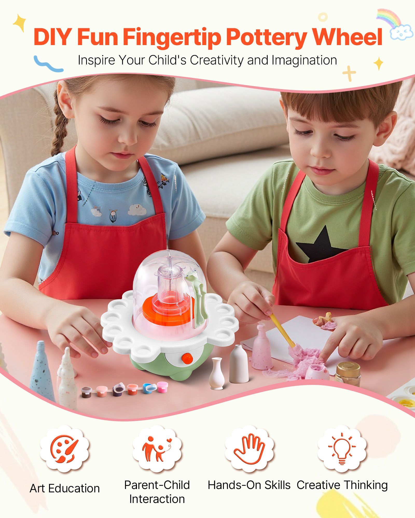 Mini Pottery Wheel, 50 mm and 80 mm Turntables, Adjustable Speed, Electric Clay Wheel for Kids and Beginners, Complete Pottery Set with Clay Sculpting Tools, Gift for Boys and Girls, Green