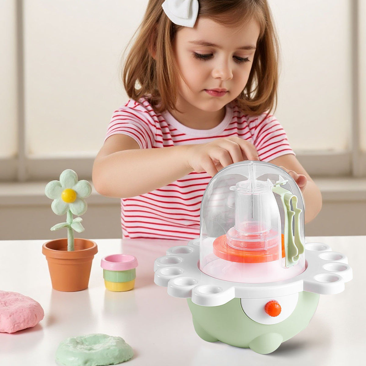 Mini Pottery Wheel, 50 mm and 80 mm Turntables, Adjustable Speed, Electric Clay Wheel for Kids and Beginners, Complete Pottery Set with Clay Sculpting Tools, Gift for Boys and Girls, Green