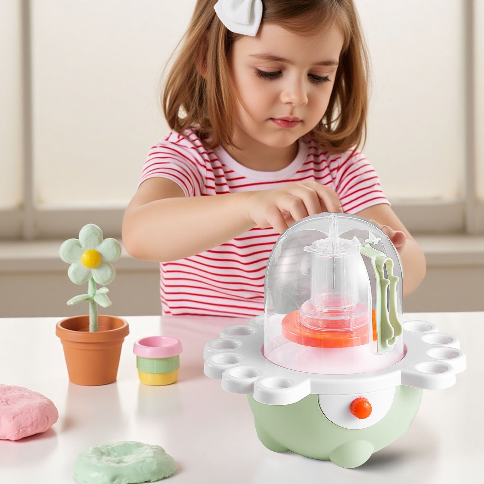 Mini Pottery Wheel, 50 mm and 80 mm Turntables, Adjustable Speed, Electric Clay Wheel for Kids and Beginners, Complete Pottery Set with Clay Sculpting Tools, Gift for Boys and Girls, Green