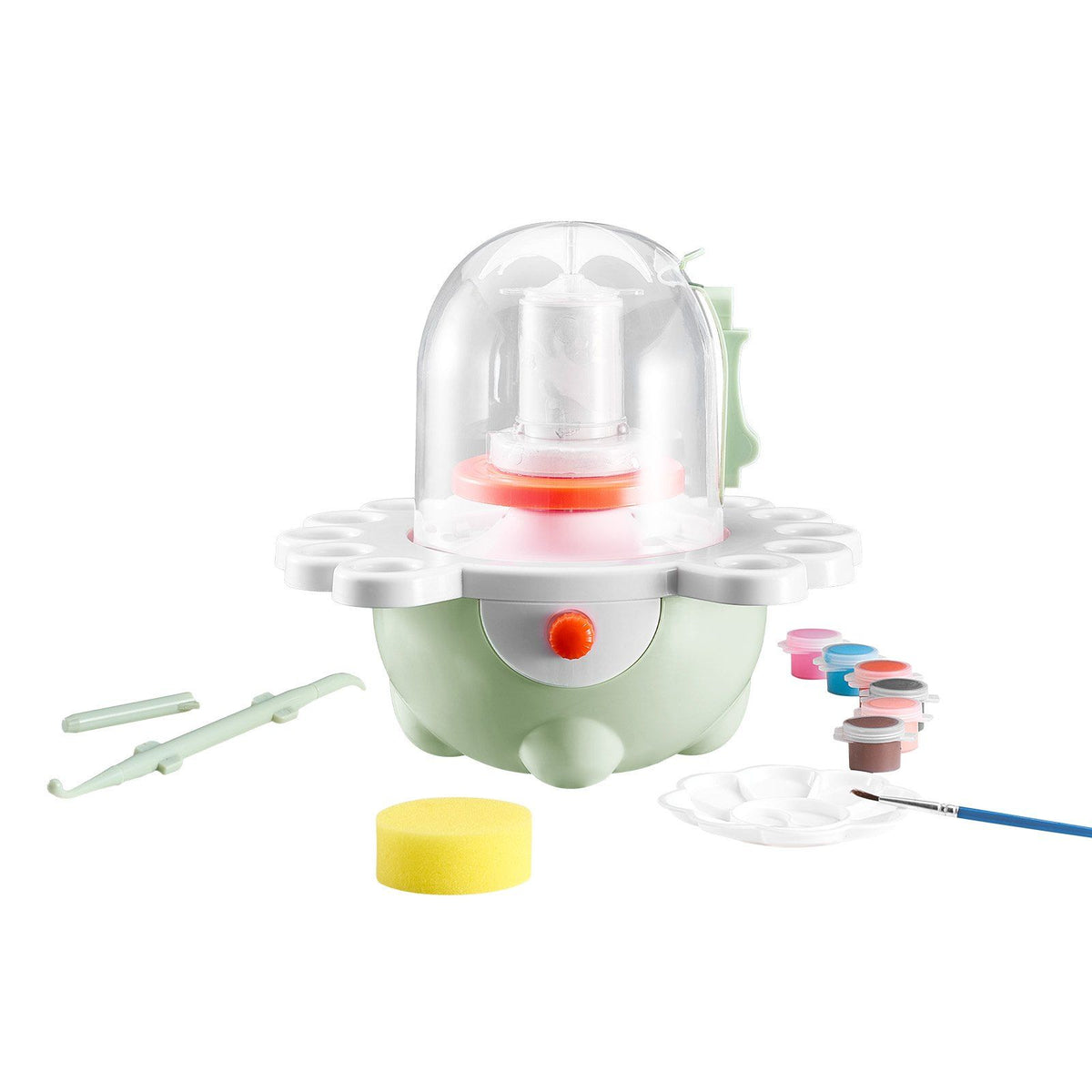 Mini Pottery Wheel, 50 mm and 80 mm Turntables, Adjustable Speed, Electric Clay Wheel for Kids and Beginners, Complete Pottery Set with Clay Sculpting Tools, Gift for Boys and Girls, Green