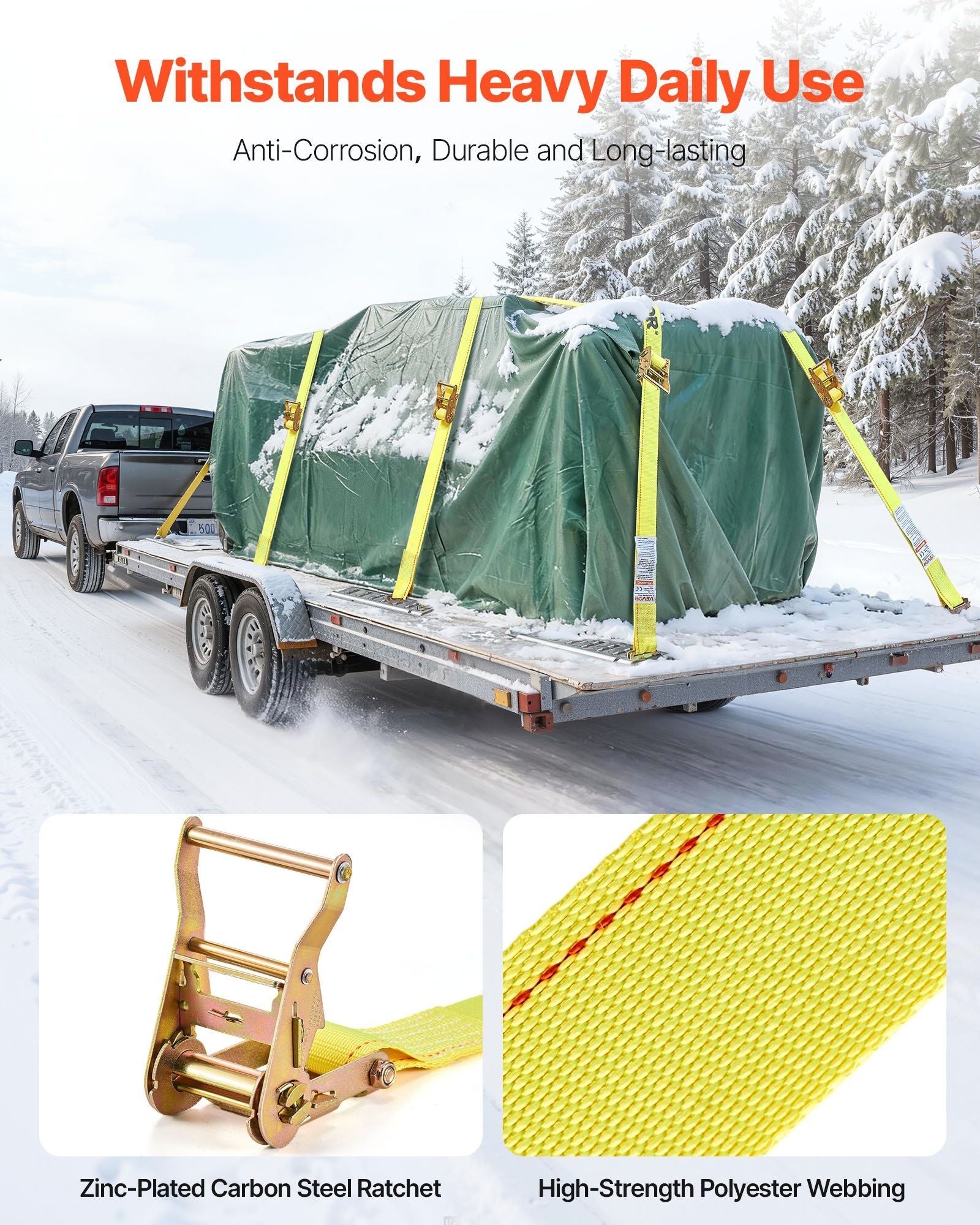 Ratchet Straps, 50.8 mm x 4.6 m, 30 Pack E-Track Tie Down Straps, 1995 kg Break Strength & 662 kg Rated Load, Tie Down Ratcheting for Moving, Trailers, Motorcycles, Kayaks, Car Roof, Yellow