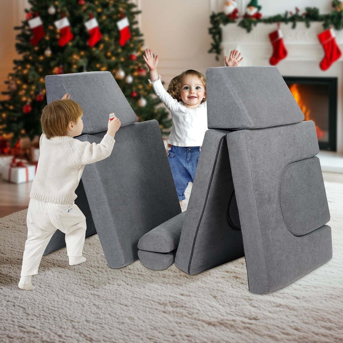 VEVOR Modular Kids Play Couch 10Pcs DIY Creative Toddler Sectional Sofa Grey