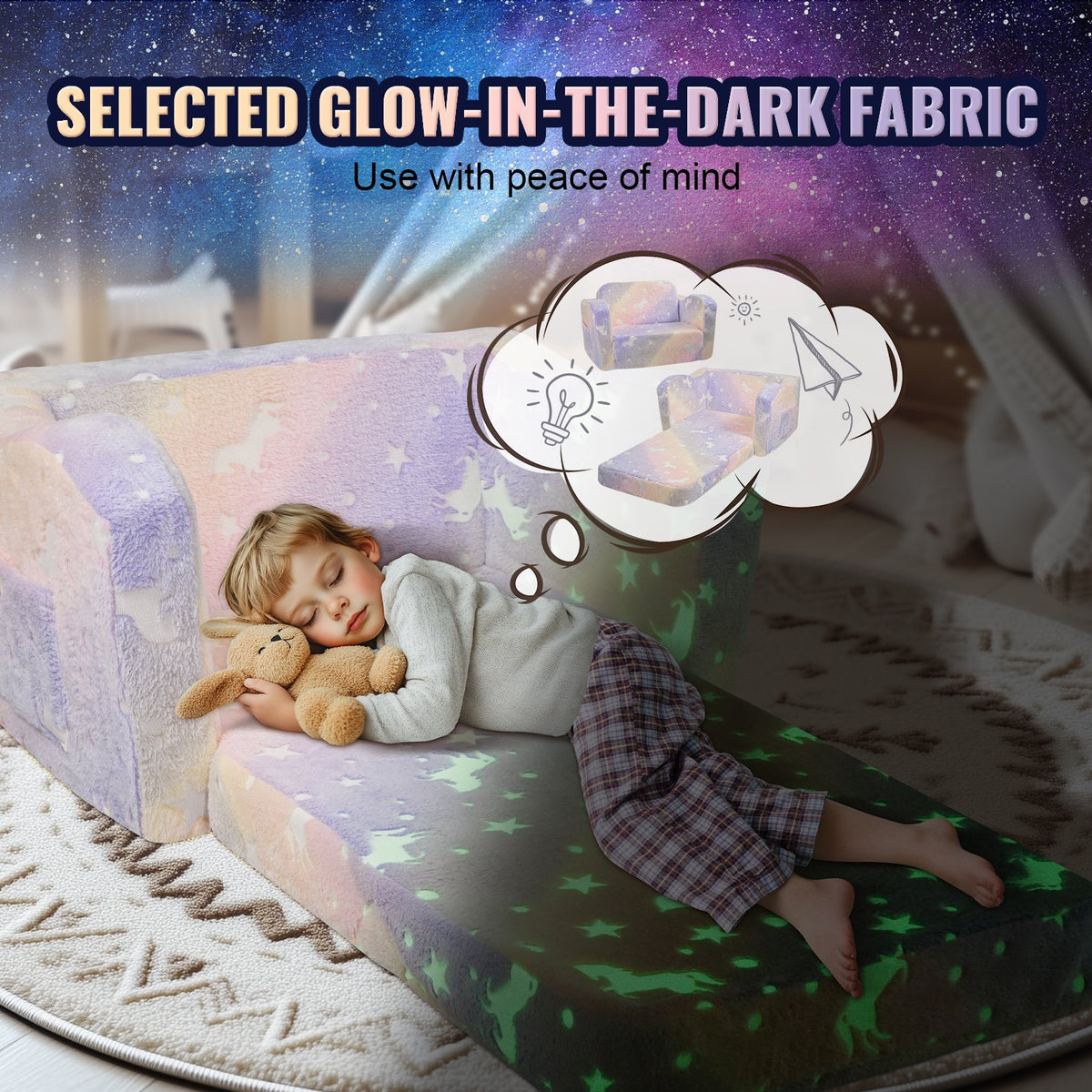 VEVOR Foldable Baby Chair 2-in-1 Baby Lounger Couch Glow in Dark Kids Sofa