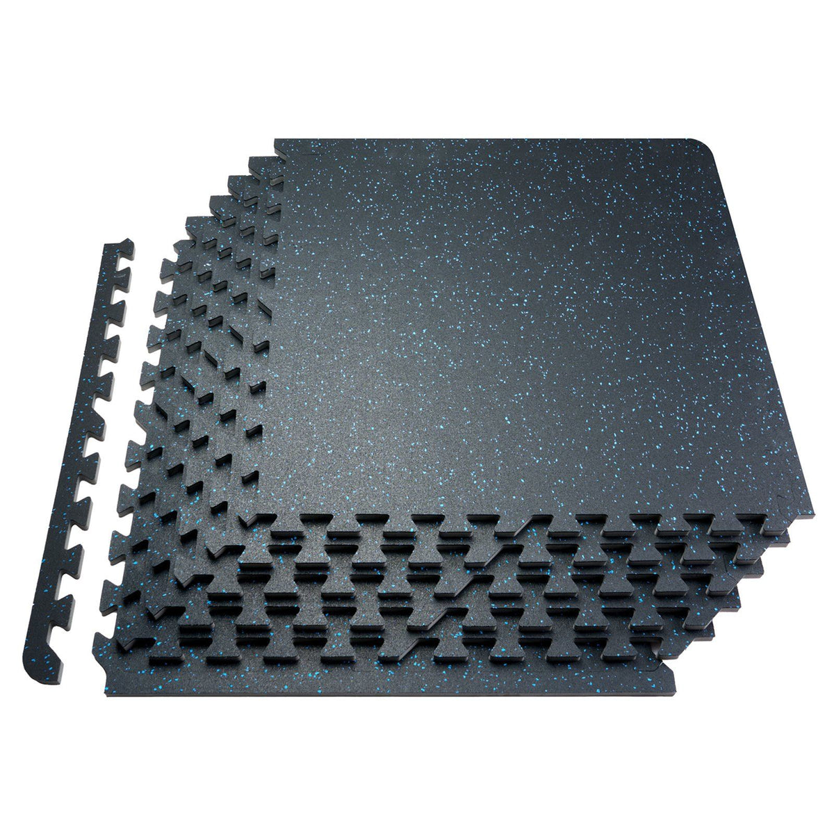 0.56 Inch Thick Gym Floor Mats, 6 Tiles Rubber Top with EVA Foam, 25" x 25" Gym Flooring Workout Mats with 25 sq.ft Coverage, Interlocking Puzzle Gym Mats for Gym, Home, Garage, Black &amp; Blue