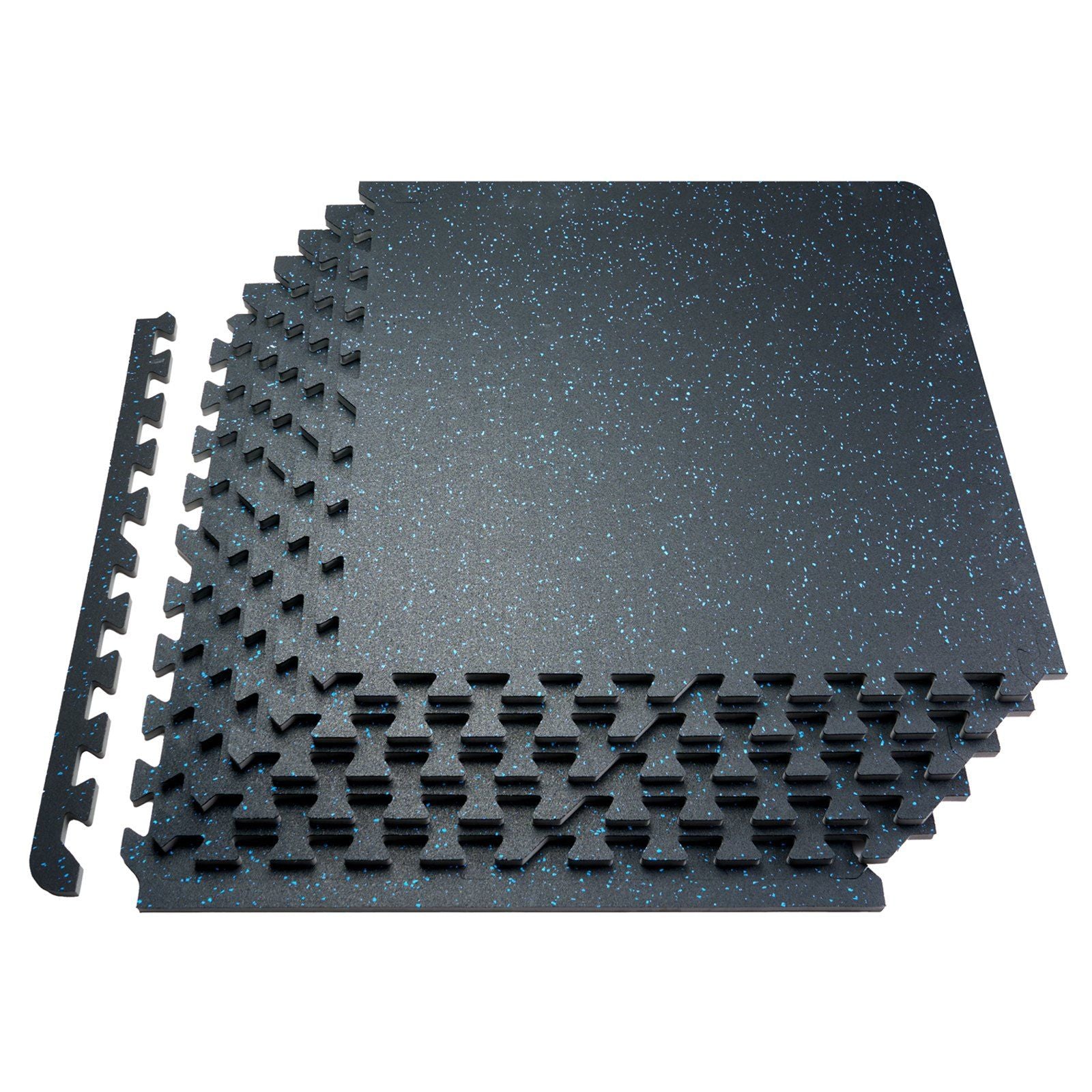 0.56 Inch Thick Gym Floor Mats, 6 Tiles Rubber Top with EVA Foam, 25" x 25" Gym Flooring Workout Mats with 25 sq.ft Coverage, Interlocking Puzzle Gym Mats for Gym, Home, Garage, Black & Blue