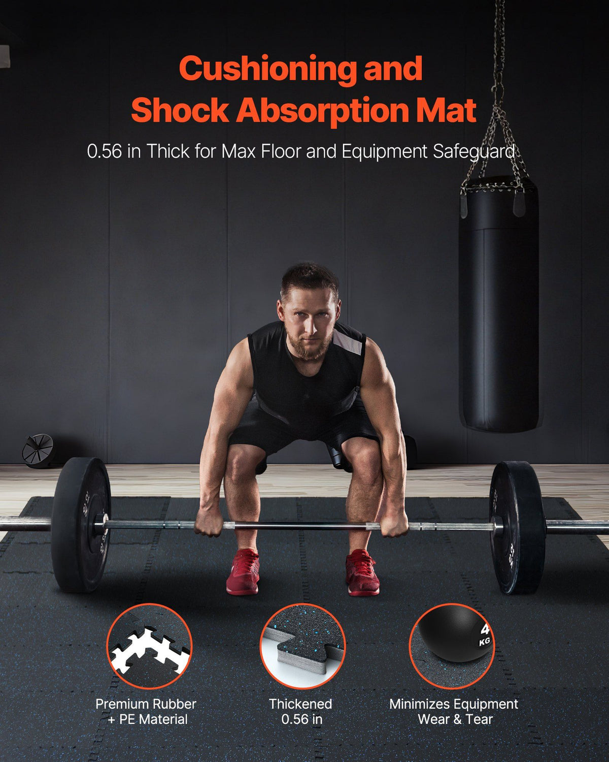 0.56 Inch Thick Gym Floor Mats, 6 Tiles Rubber Top with EVA Foam, 25" x 25" Gym Flooring Workout Mats with 25 sq.ft Coverage, Interlocking Puzzle Gym Mats for Gym, Home, Garage, Black & Blue