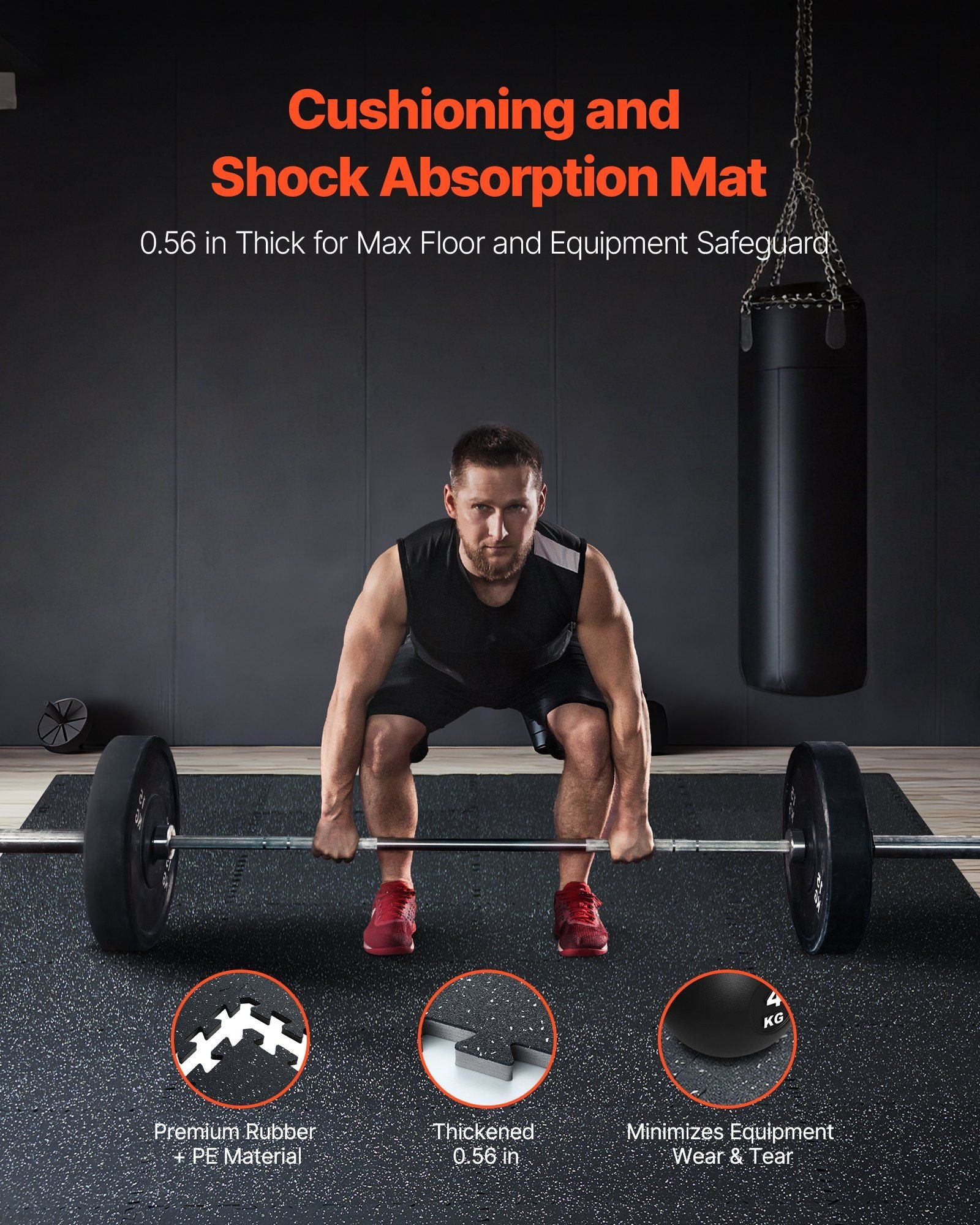 0.56 Inch Thick Gym Floor Mats, 25 Tiles Rubber Top with EVA Foam, 25" x 25" Gym Flooring Workout Mats with 100sq.ft Coverage, Interlocking Puzzle Gym Mats for Gym, Home, Garage, Black & White