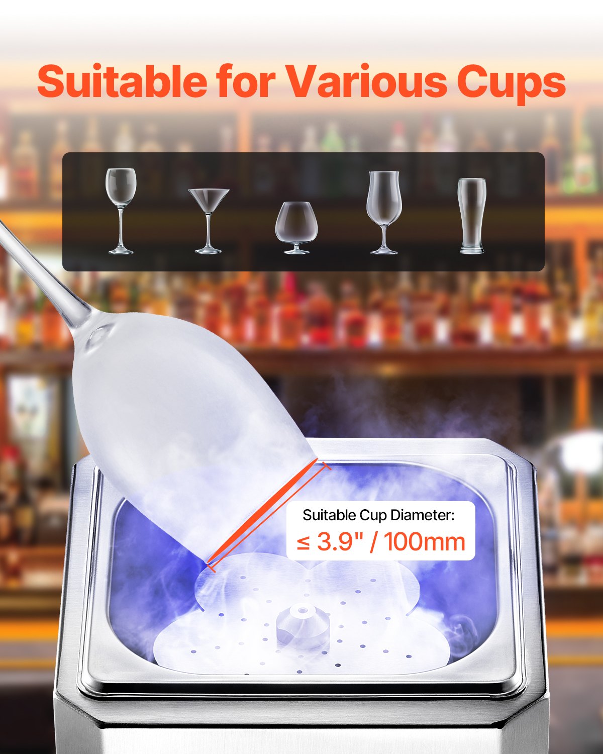 VEVOR Glass Froster Chiller, CO2 Beer Glass Froster, 8-10 Seconds/Cup with LED Light, Instant Glass Chiller for Wine, Cocktail, Champagne, Mixed Drinks, Juice, Ideal for Bar, Restaurant, Home Kitchen
