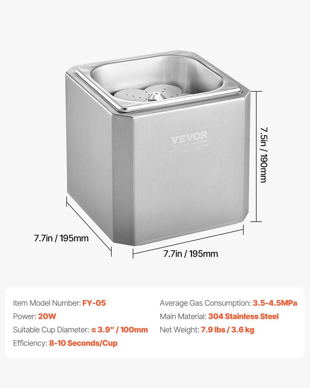 VEVOR Glass Froster Chiller, CO2 Beer Glass Froster, 8-10 Seconds/Cup with LED Light, Instant Glass Chiller for Wine, Cocktail, Champagne, Mixed Drinks, Juice, Ideal for Bar, Restaurant, Home Kitchen