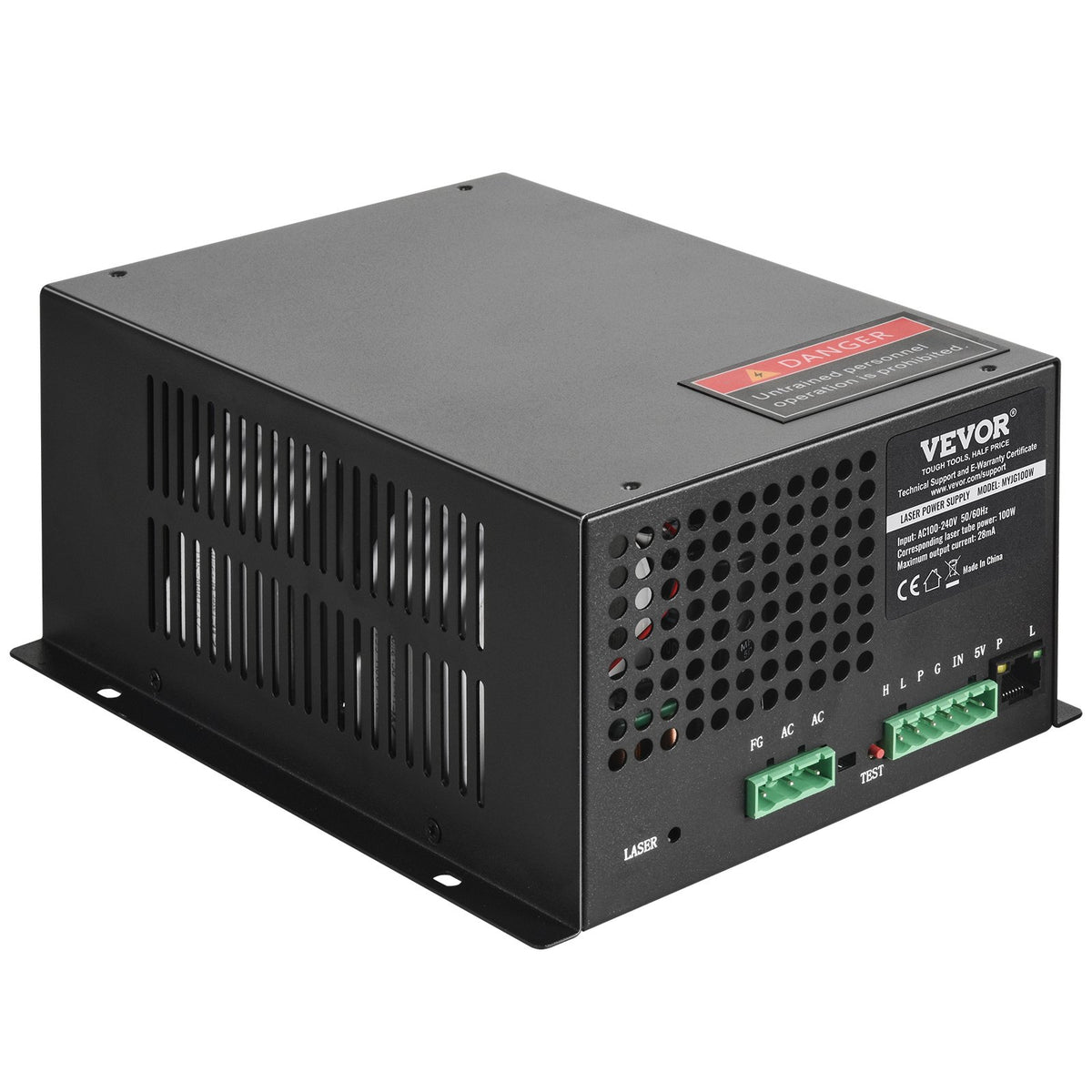 VEVOR CO2 Laser Power Supply, 100W, Power Supply for 100W Laser Tube, Constant Current Protection, Open Circuit Protection, Fast Heat Dissipation, Compatible for Multi-brand Laser Engravers &amp; Cutters