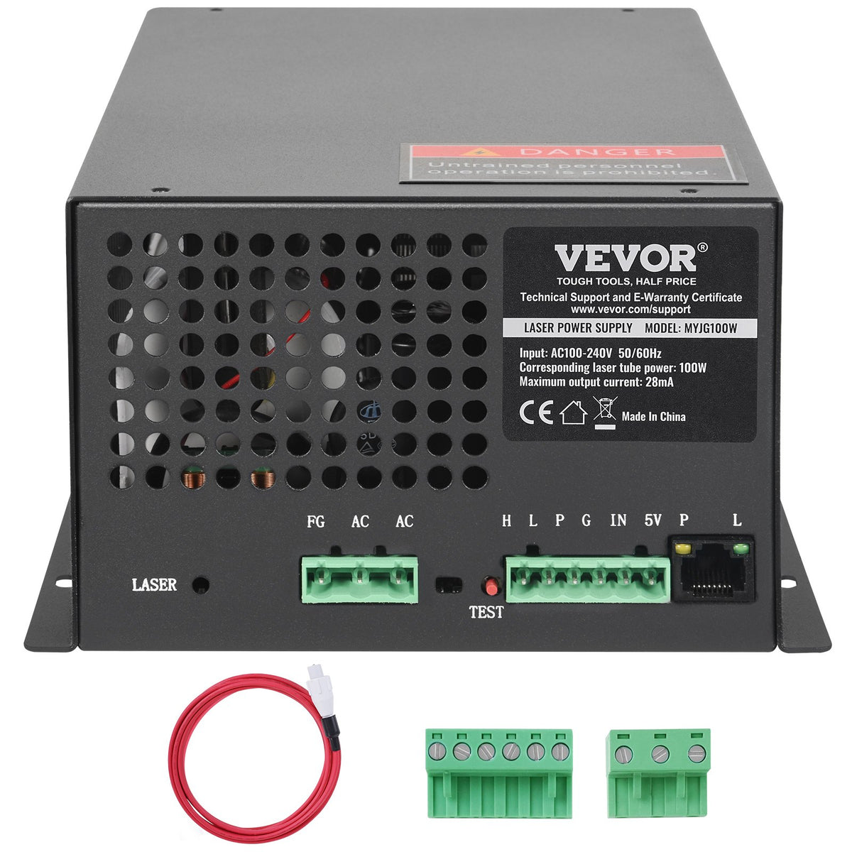 VEVOR CO2 Laser Power Supply, 100W, Power Supply for 100W Laser Tube, Constant Current Protection, Open Circuit Protection, Fast Heat Dissipation, Compatible for Multi-brand Laser Engravers & Cutters