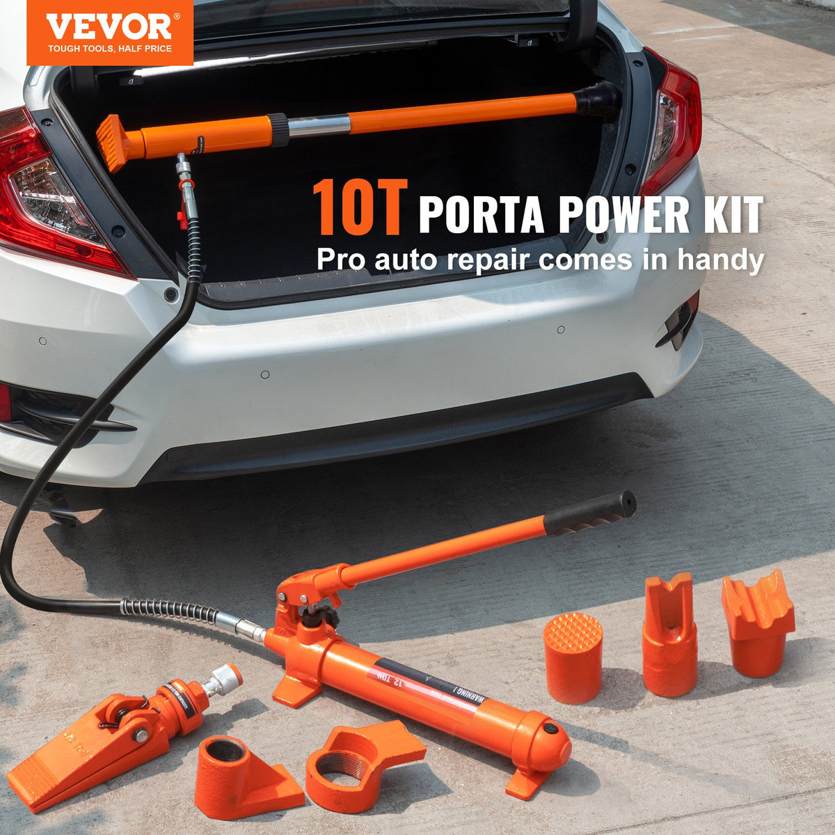 VEVOR 10 Ton Porta Power Kit, Portable Hydraulic Jack with 4.6 ft/1.4 m Oil Hose, Auto Body Frame Repair Kit with Storage Case for Car Repair, Truck, Farm