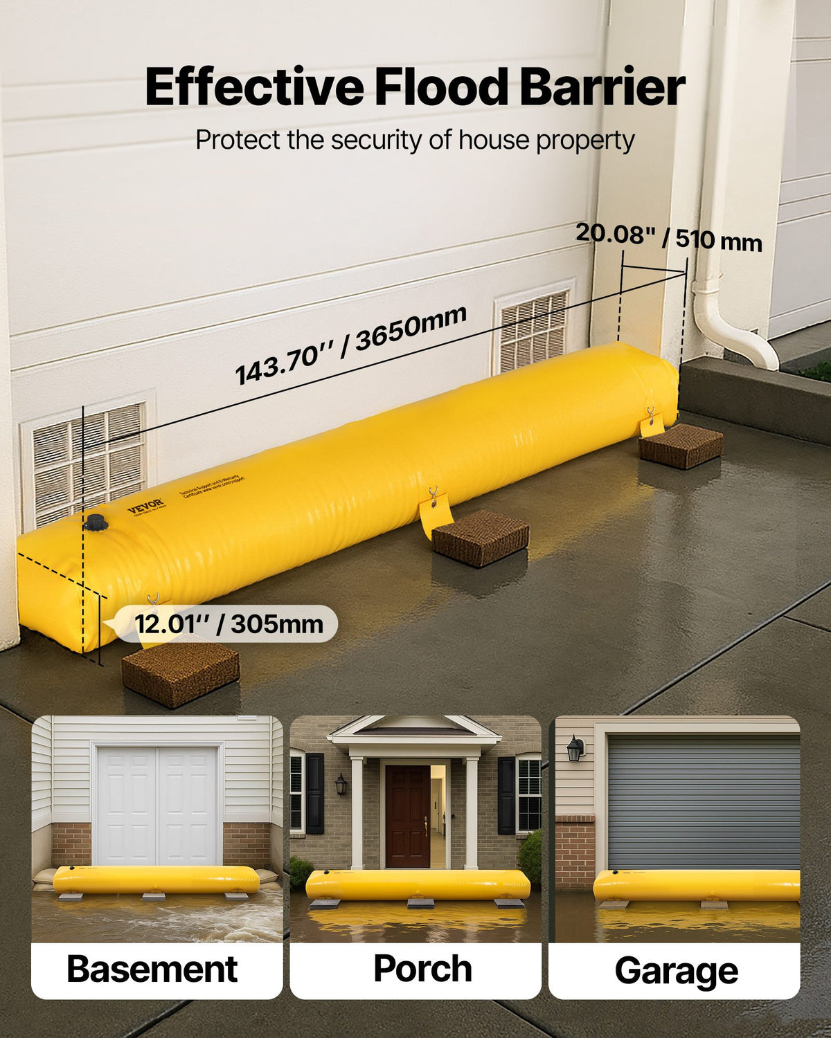 VEVOR Flood Barrier Hydro Barrier 12' Length x 12" Height for Water Diversion