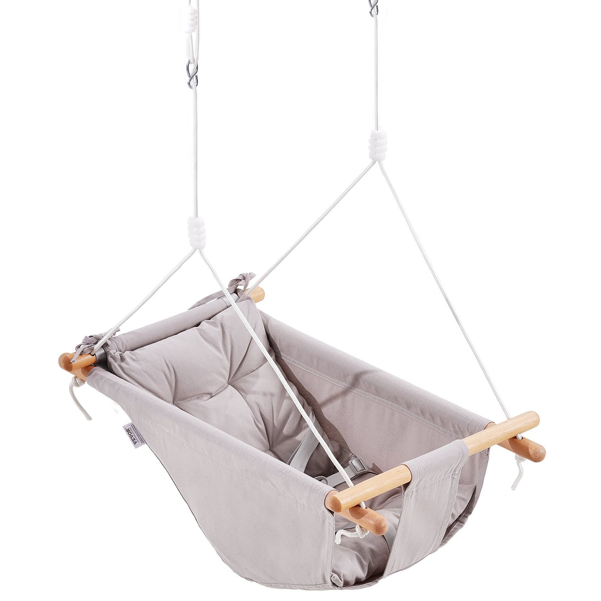 VEVOR Canvas Hammock Swing, 3 Modes Baby Swing Indoor and Outdoor with 5-Point Harness,  and Tree Straps, 150lbs Weight Capacity, Integrated Cushion, Wooden Hanging Swing Seat for Baby to Toddler