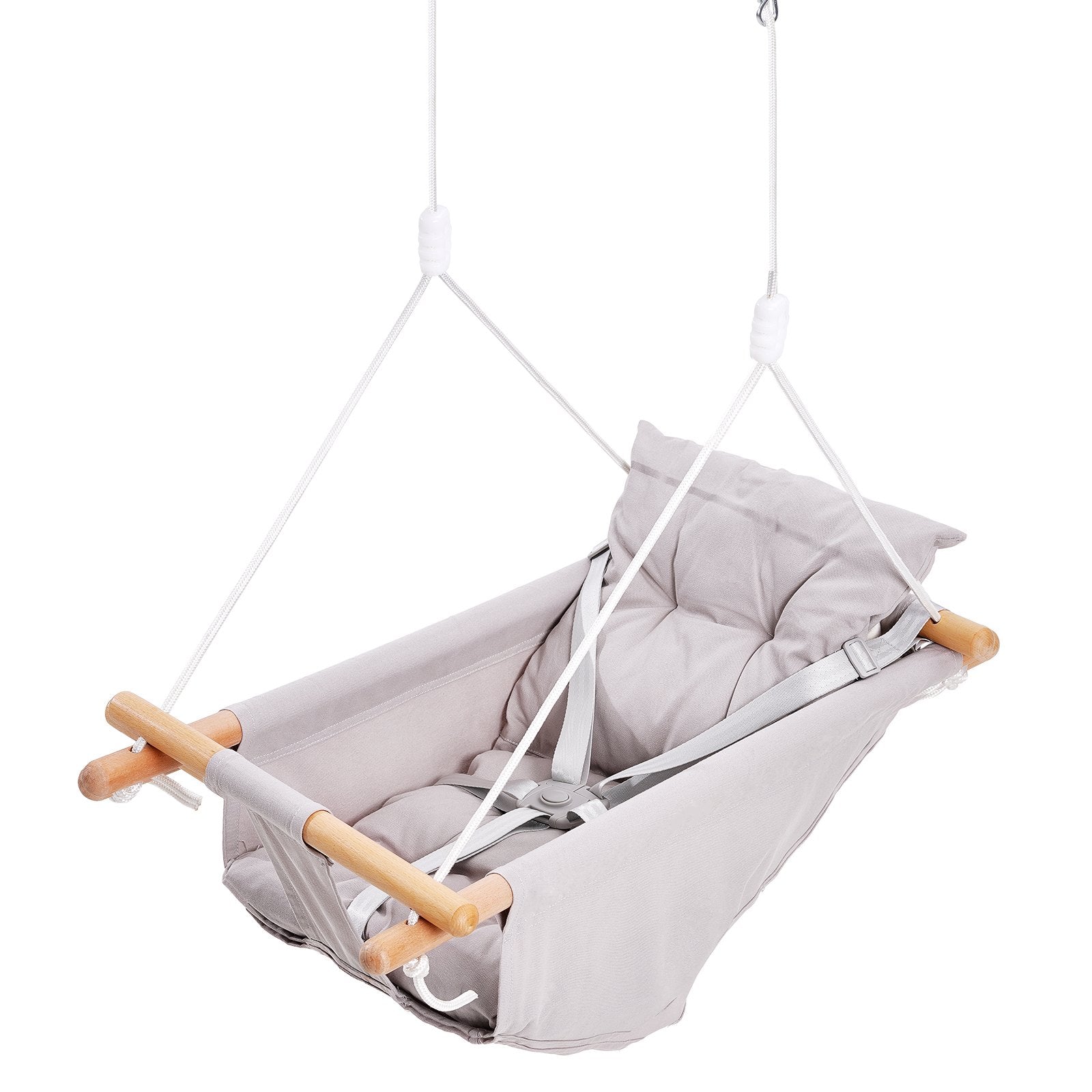 VEVOR Canvas Hammock Swing, 3 Modes Baby Swing Indoor and Outdoor with 5-Point Harness,  and Tree Straps, 150lbs Weight Capacity, Integrated Cushion, Wooden Hanging Swing Seat for Baby to Toddler