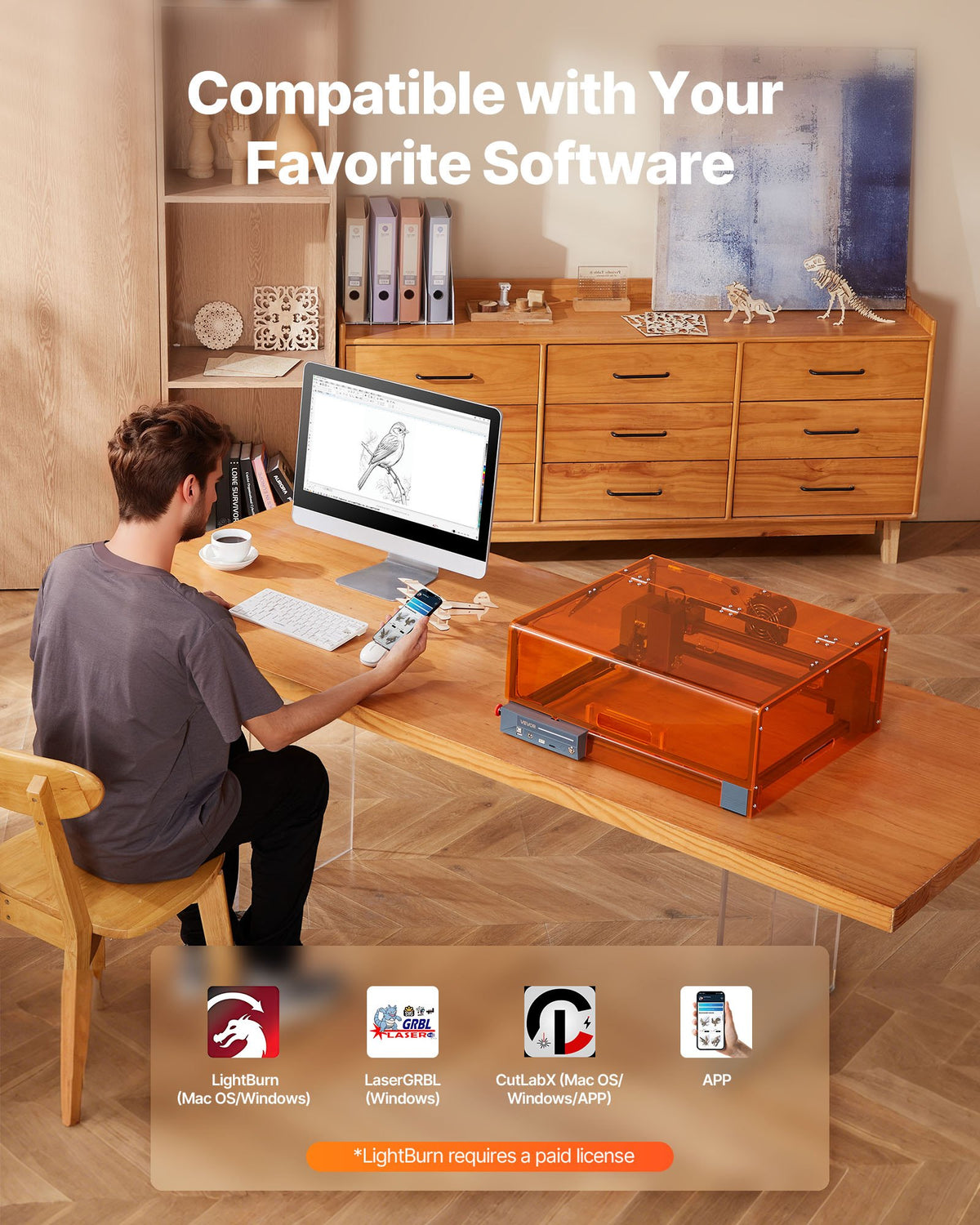 VEVOR Laser Engraver, 20W, Laser Engraving and Cutting Machine with Enclosure, Laser Cutter Engraver Machine, 7000 mm/min, 300 x 300 mm Working Area, for Wood, Leather, Glass, Certain Metal, Class 1