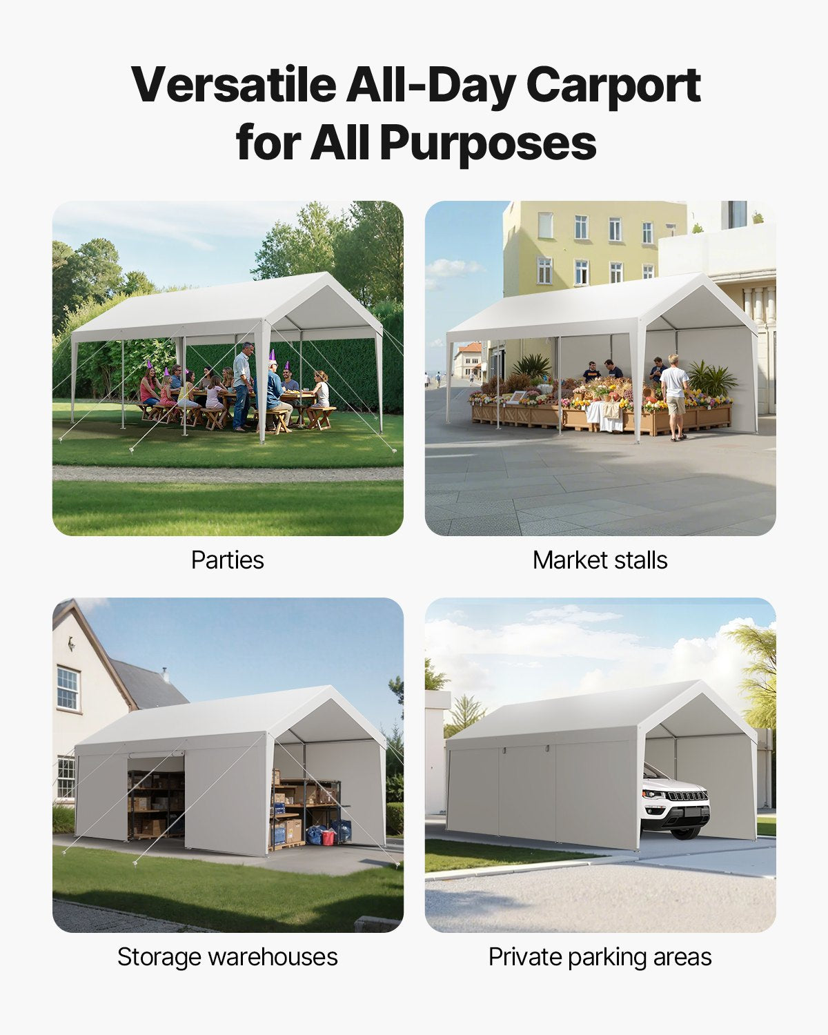 VEVOR Carport Car Canopy 10x20FT Heavy Duty Car Shelter with Sidewalls White