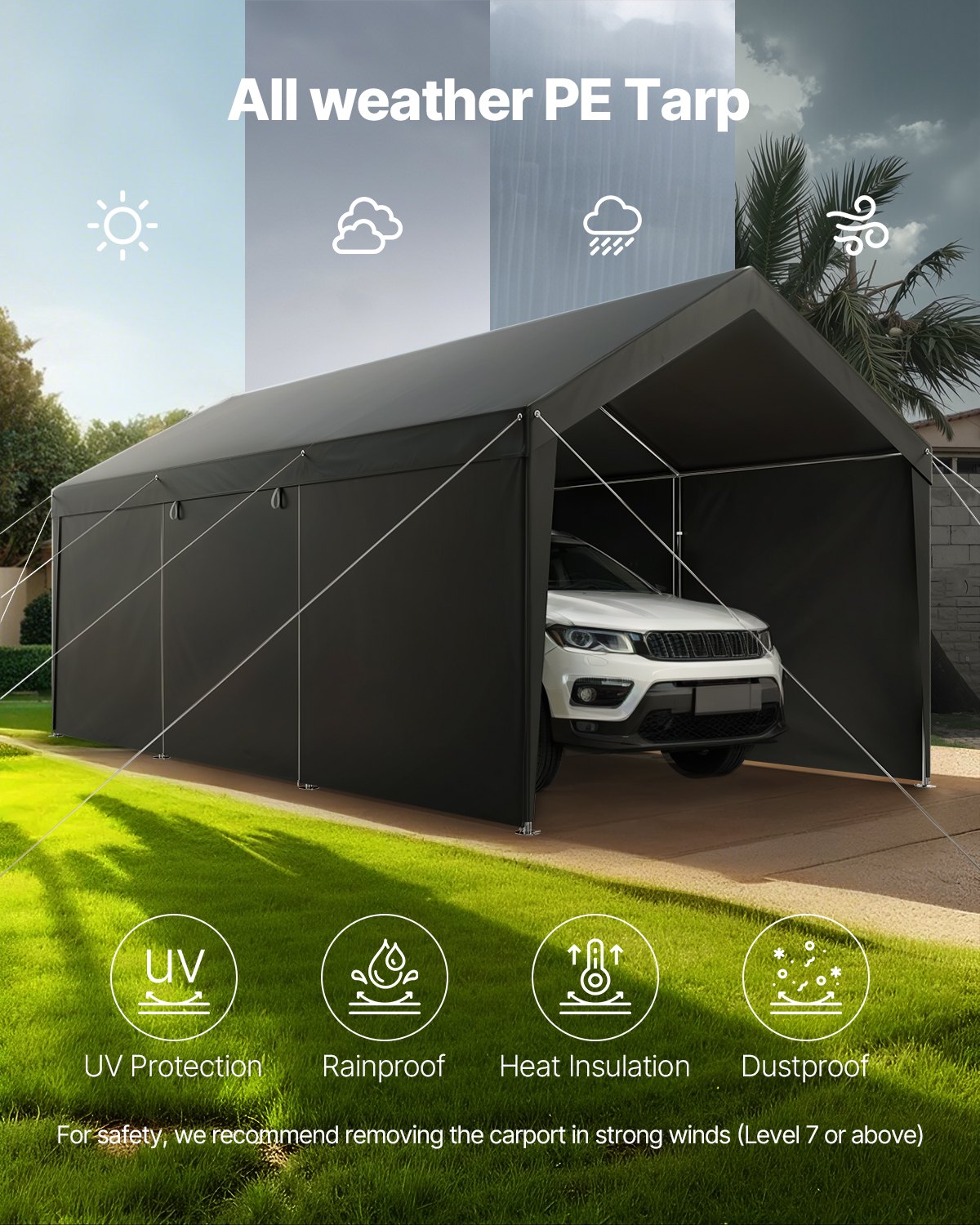 VEVOR Carport Car Canopy 12x20FT Heavy Duty Car Shelter with Sidewalls White