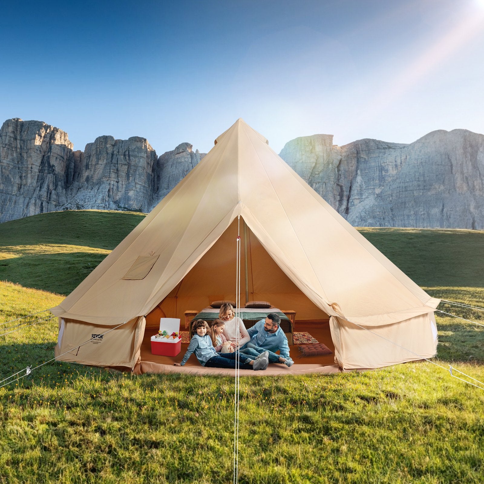 VEVOR Canvas Bell Tent 3m/9.8ft 4-Season Canvas Tent for Camping with Stove Jack