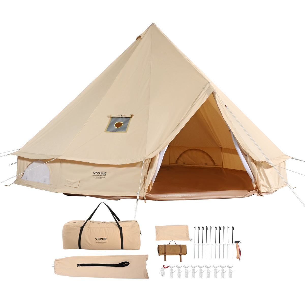 VEVOR Canvas Bell Tent 3m/9.8ft 4-Season Canvas Tent for Camping with Stove Jack