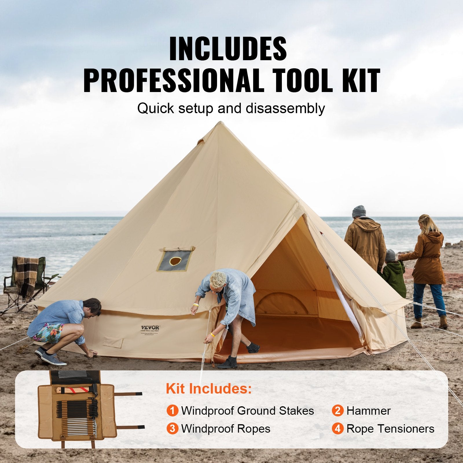 VEVOR Canvas Bell Tent 4m/13.12ft 4-Season Camping Yurt Tent with Stove Jack