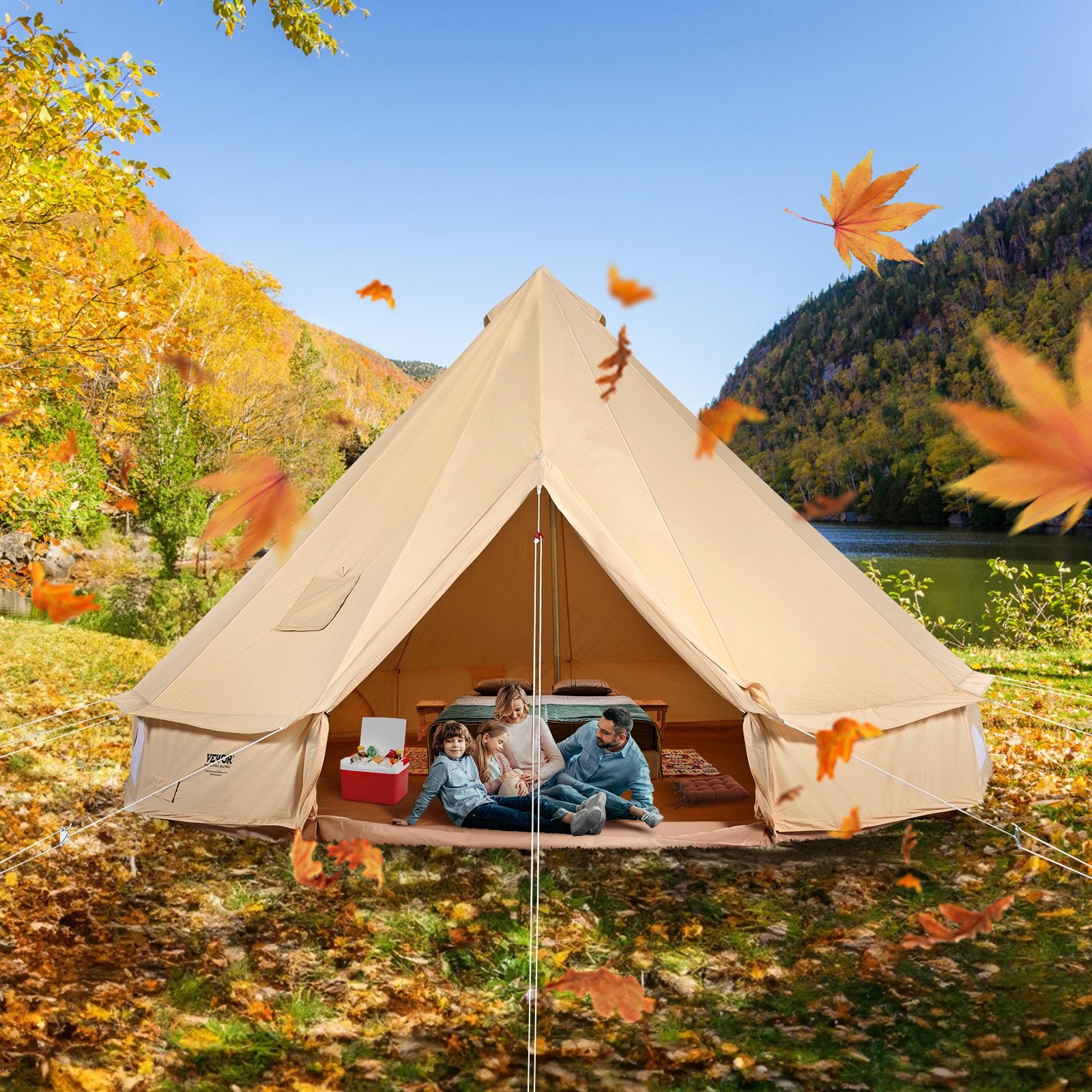 VEVOR Canvas Bell Tent 4m/13.12ft 4-Season Camping Yurt Tent with Stove Jack