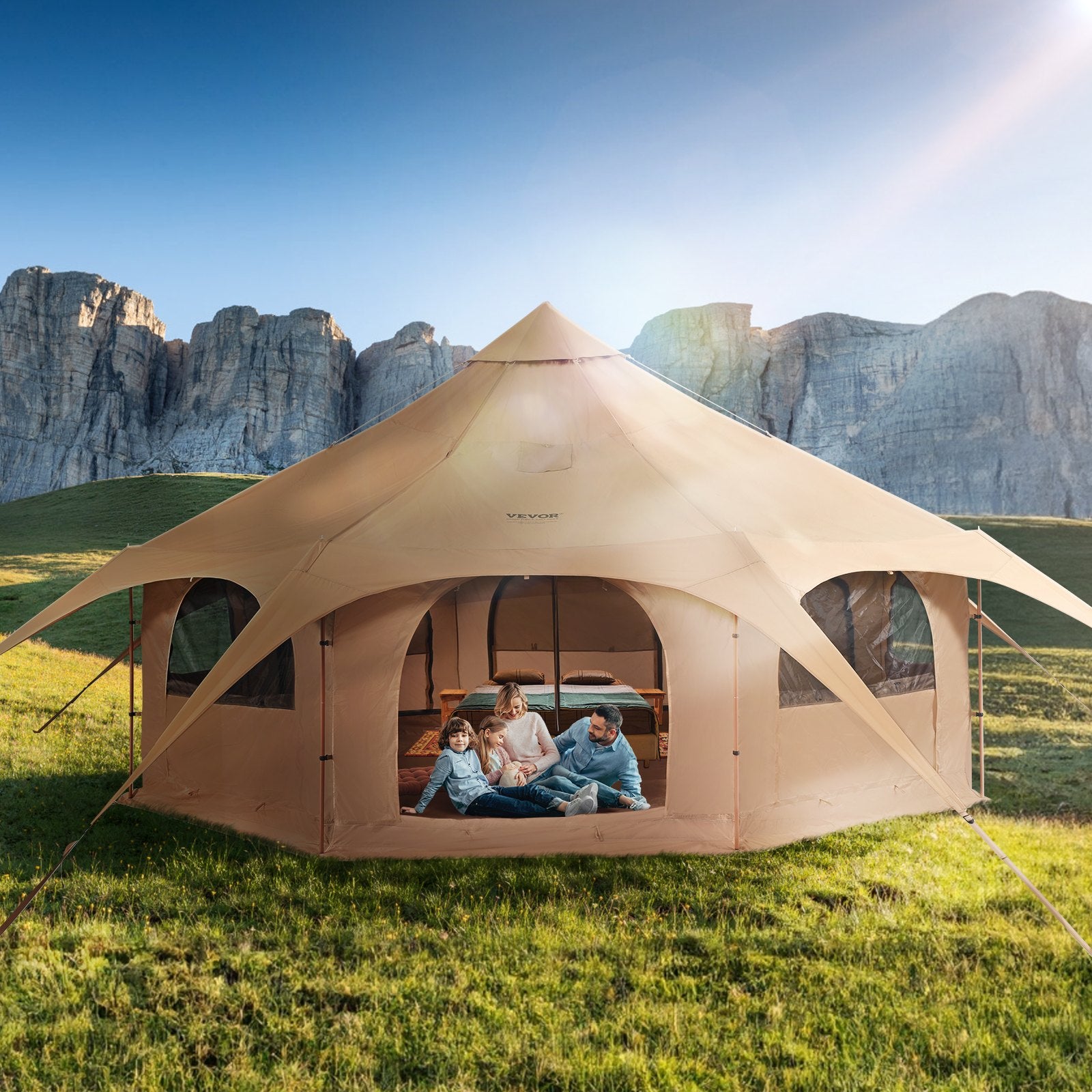 VEVOR Canvas Tent 4 Seasons 5 m/16.4 ft Bell Tent for Camping with Stove Jack