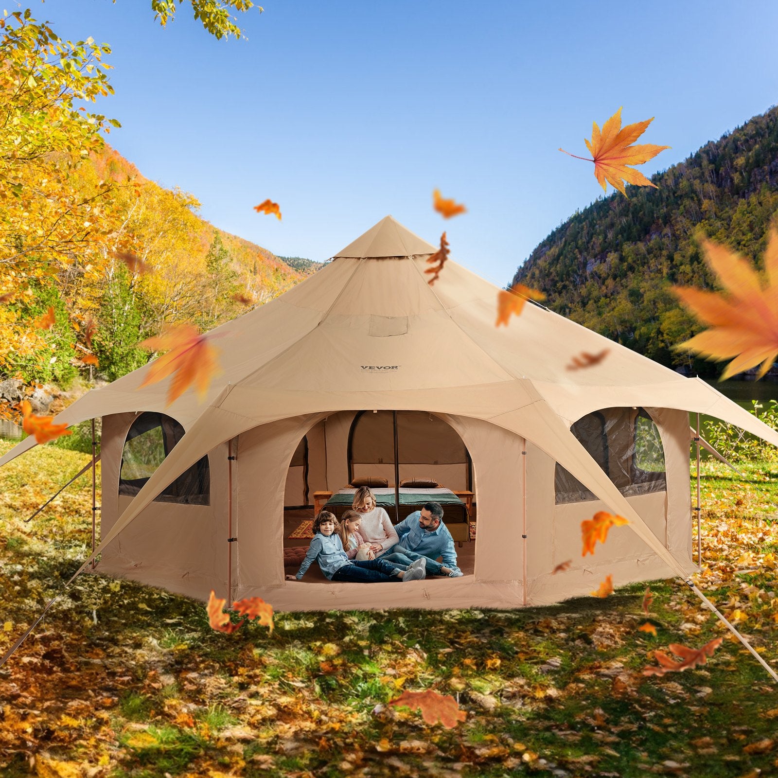 VEVOR Canvas Tent 4 Seasons 5 m/16.4 ft Bell Tent for Camping with Stove Jack