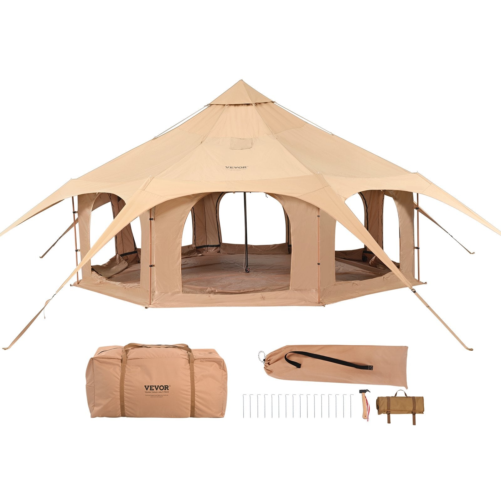 VEVOR Canvas Tent 4 Seasons 5 m/16.4 ft Bell Tent for Camping with Stove Jack