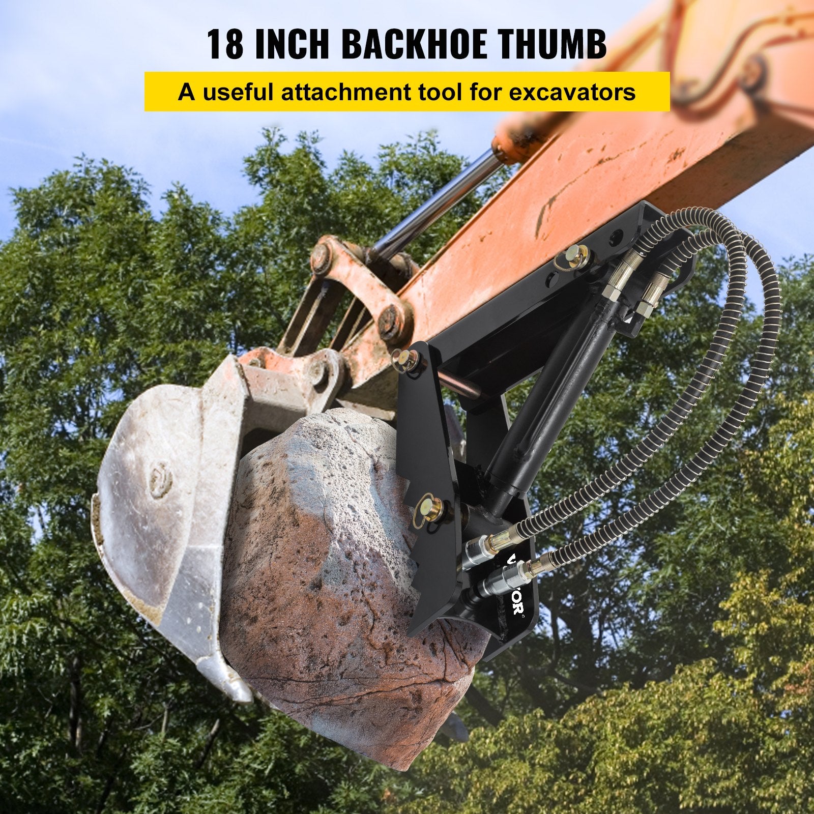 VEVOR Hydraulic Backhoe Thumb, 45.7cm 1.27cm Thickness Heavy Duty Excavator Thumb, Black Steel Weld On Thumb Attachments with Hydraulic Cylinder, Mechanical Hydraulic Thumb for Backhoe/Excavator