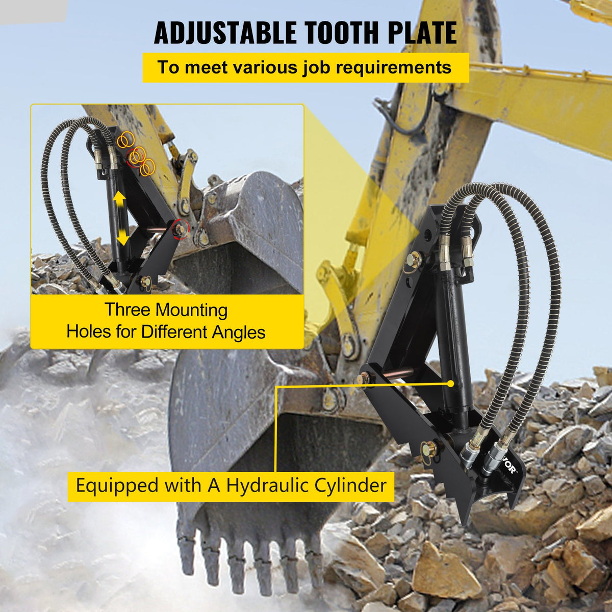 VEVOR Hydraulic Backhoe Thumb, 45.7cm 1.27cm Thickness Heavy Duty Excavator Thumb, Black Steel Weld On Thumb Attachments with Hydraulic Cylinder, Mechanical Hydraulic Thumb for Backhoe/Excavator