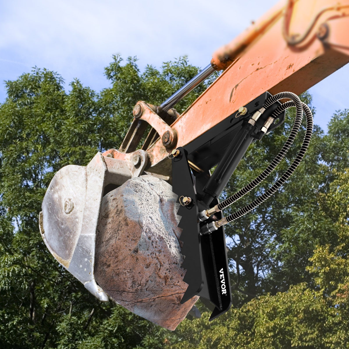 VEVOR 61cm Hydraulic Backhoe Excavator Thumb Attachments Weld On 1.27cm Teeth Thick Steel Plate Assembly 12MM Bolt-On Design with Hydraulic Cylinder