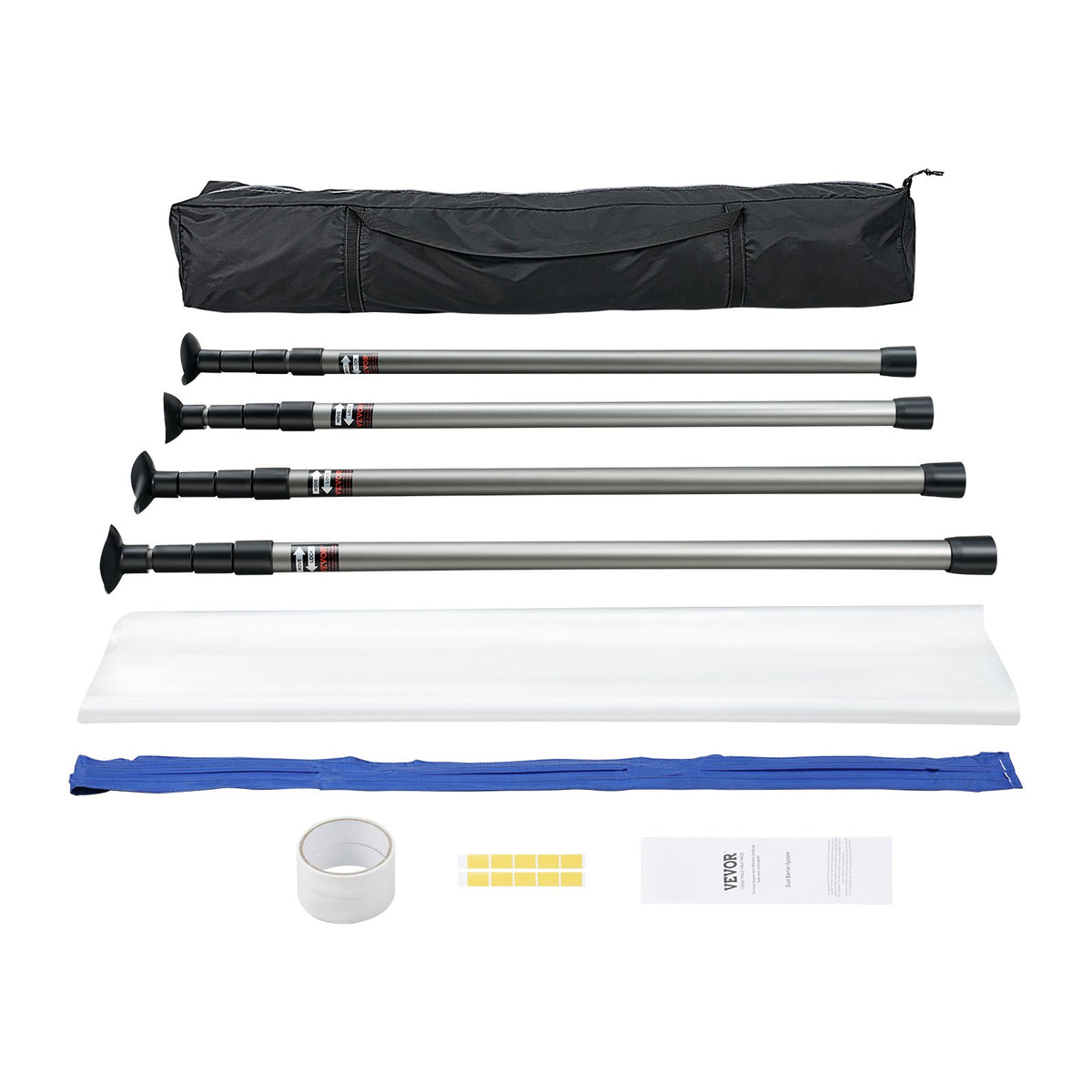 VEVOR Dust Barrier Poles, 10 Ft Barrier Poles, Dust Barrier System with 4 Telescoping Poles, Magnetic Zipper, Carry Bag and 32.8x13.12 Ft Plastic Film, for Interior Decoration, Painting
