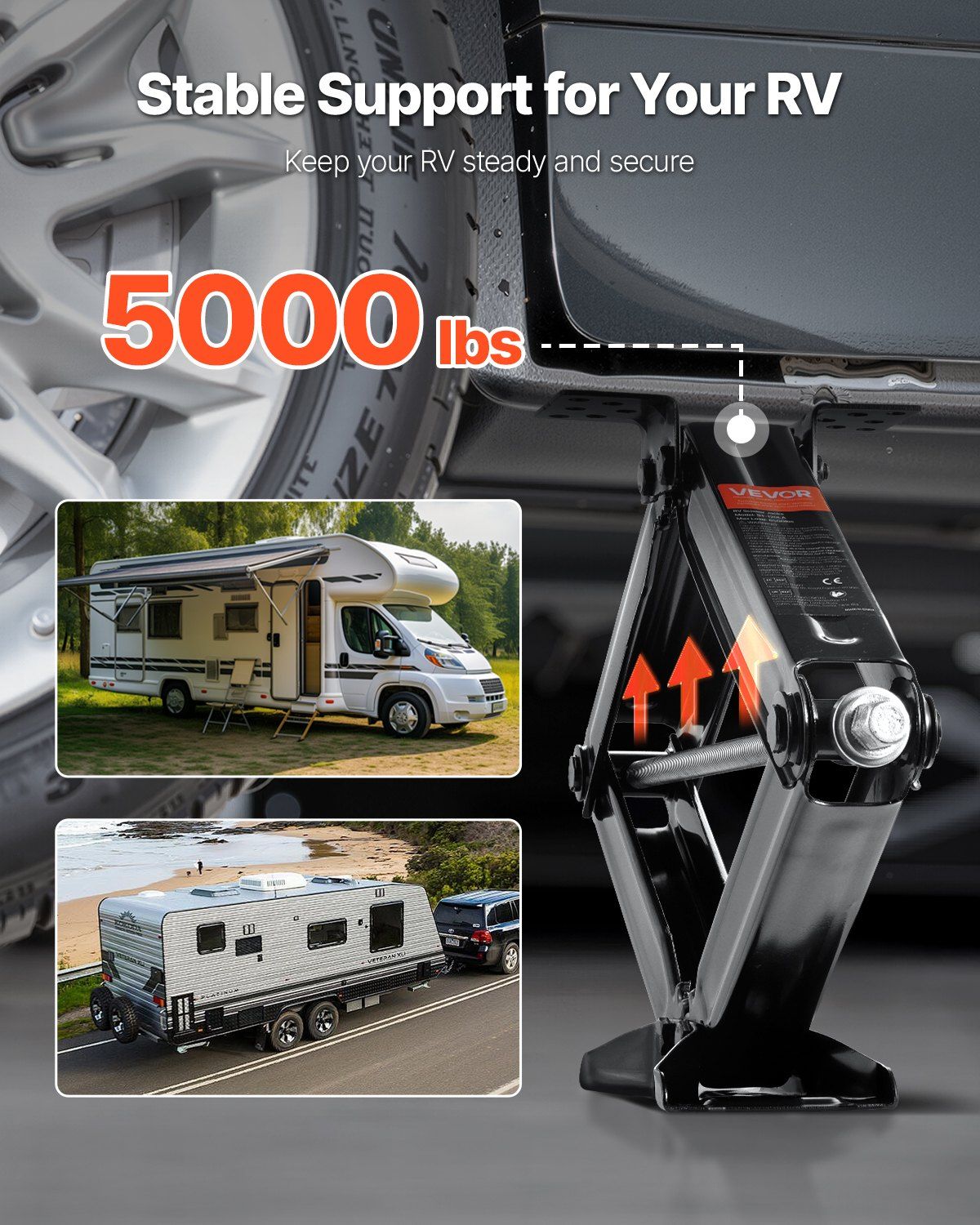 2268 kg RV Scissor Jacks, 10.3-59.5 cm RV Stabilizer Leveling Scissor Jacks, Set of 4, Heavy Duty Stabilizer Jack with Crank Handle, Socket and Bubble Levels, Not Easily Bent or Deformed