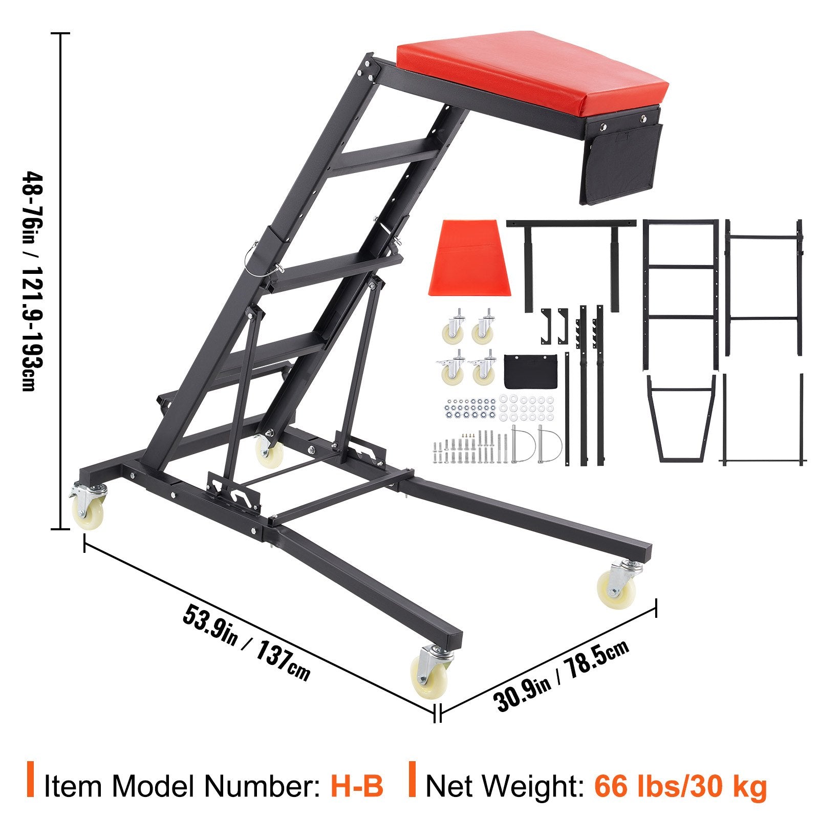 VEVOR Automotive Topside Creeper, with Adjustable Height 48" to 76", 181.44KGS Capacity High Creeper, 4 Swivel Caster Wheels, Heavy Duty Foldable Creeper for Auto Repair and Maintenance