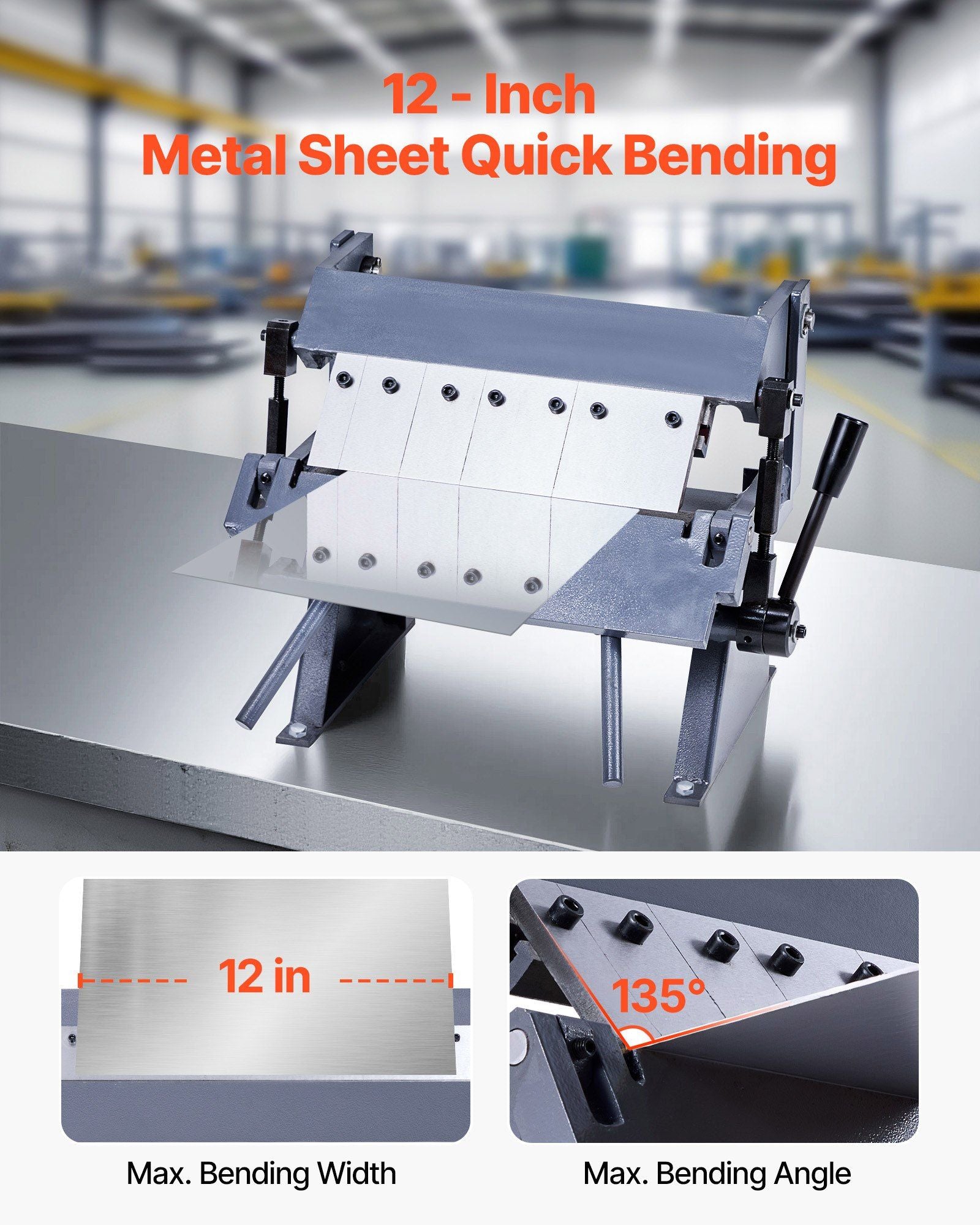 Box and Pan Brake, 305 mm Sheet Metal Bending Brake, 20-Gauge Mild Steel Capacity, 0-135 Degree Adjustable, Metal Bender Machine with 5 Fingers, Heavy-Duty Aluminum Folder for Precise Bending
