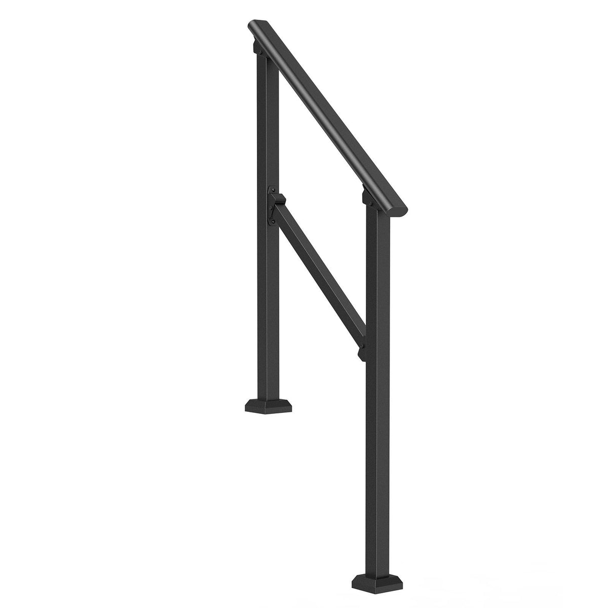 Handrails for Outdoor Steps, 2-3 Step Stair Hand Rail Kit, Transitional Carbon Steel Railings with Installation Kit, Stair Rails for Seniors, Concrete Steps & Porch & Deck, Black Square Tube