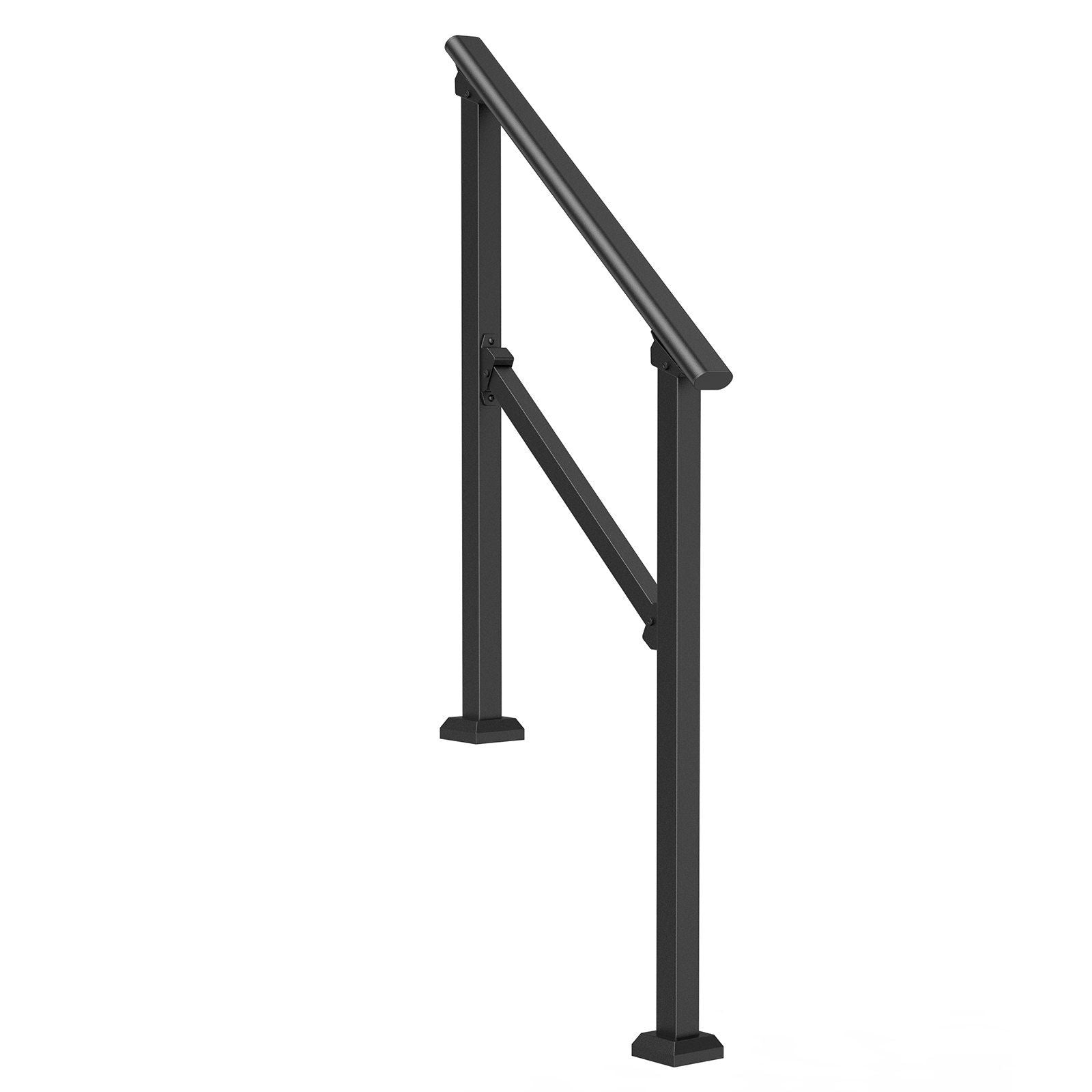 Handrails for Outdoor Steps, 2-3 Step Stair Hand Rail Kit, Transitional Carbon Steel Railings with Installation Kit, Stair Rails for Seniors, Concrete Steps & Porch & Deck, Black Square Tube