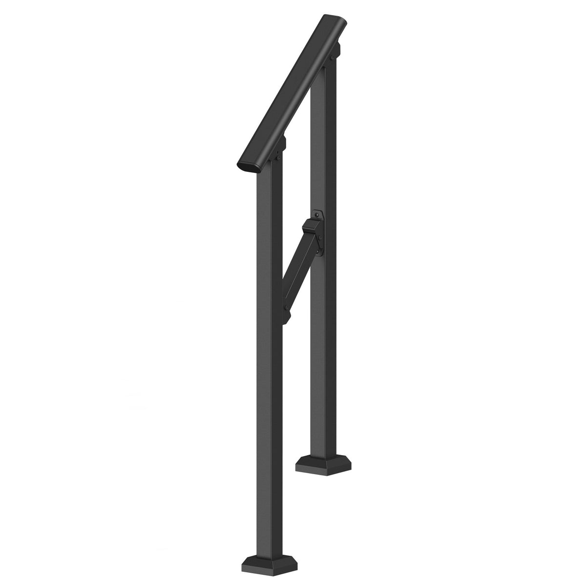 VEVOR Handrails for Outdoor Steps, 1-2 Step Stair Hand Rail Kit, Transitional Carbon Steel Railings with Installation Kit, Stair Rails for Seniors, Concrete Steps & Porch & Deck, Black Square Tube