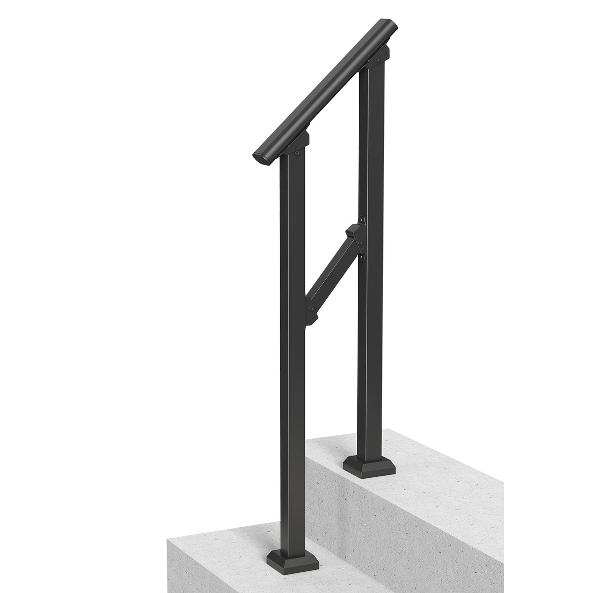 VEVOR Handrails for Outdoor Steps, 1-2 Step Stair Hand Rail Kit, Transitional Carbon Steel Railings with Installation Kit, Stair Rails for Seniors, Concrete Steps & Porch & Deck, Black Square Tube