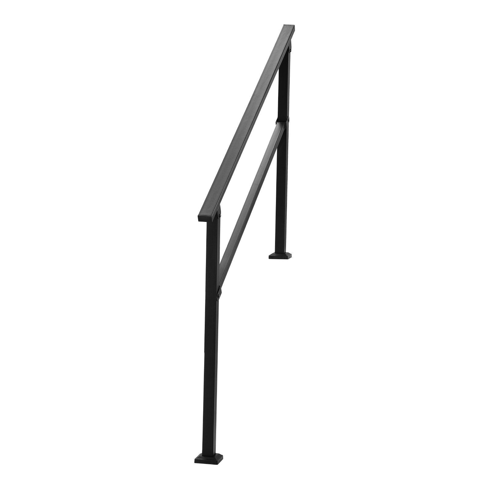 Outdoor Handrails for Steps, 4-5 Step Stair Rail Kit, Black Square Tube with Horizontal Bar, Carbon Steel Support Rails for Seniors, Concrete & Deck Stairs, Easy Installation