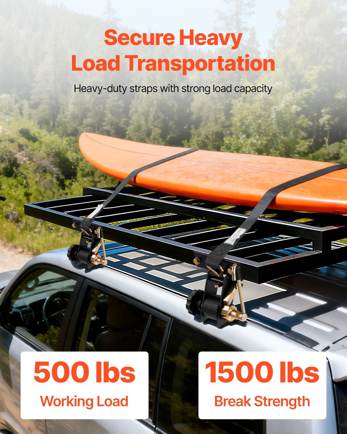 Ladder Rack Ratchet Straps, Black Square Tube Mount, 38 mm Wide x 2.25 m Long Black Ladder Rack Straps with Double J-Hooks, 226.8 kg Load Heavy Duty, Cargo Buckle Lock Strap (8 Pack)