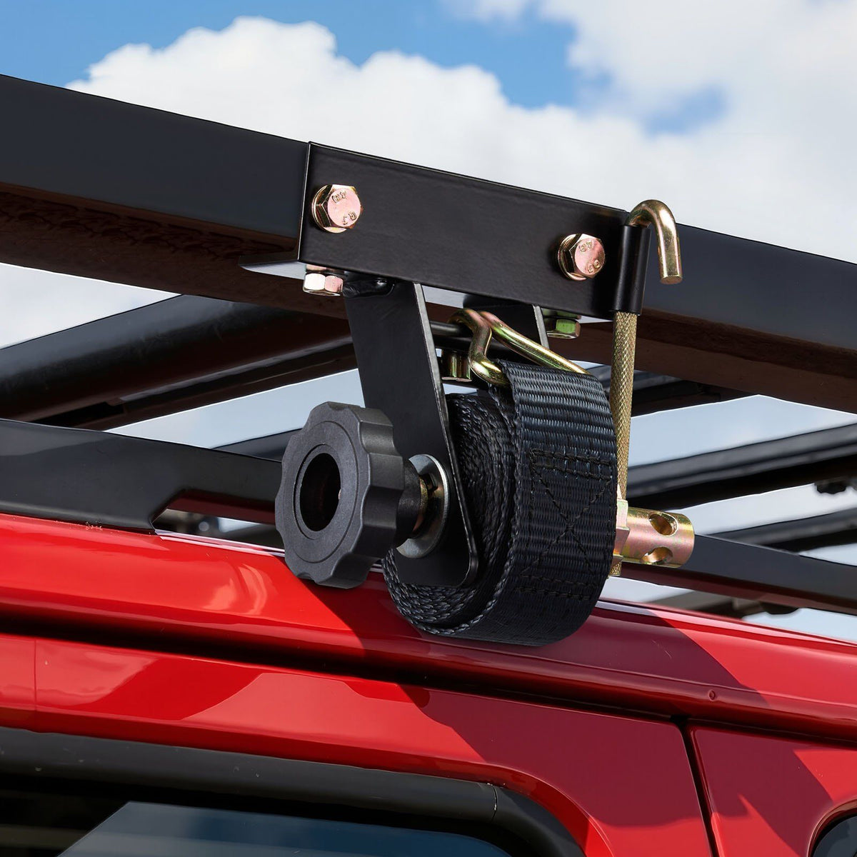 Ladder Rack Ratchet Straps, Black Square Tube Mount, 38 mm Wide x 2.25 m Long Black Ladder Rack Straps with Double J-Hooks, 226.8 kg Load Heavy Duty, Cargo Buckle Lock Strap (8 Pack)
