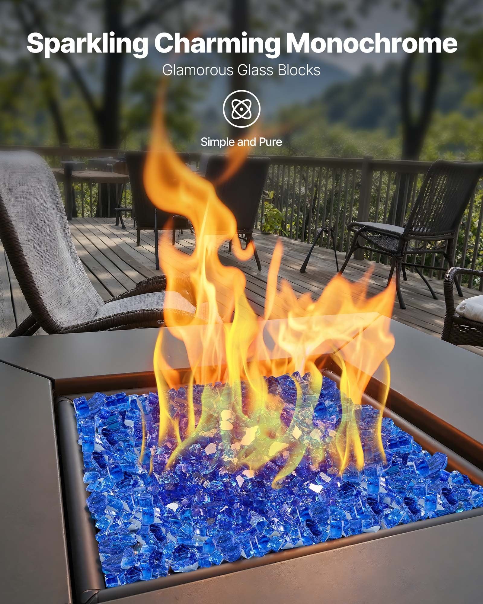 Fire Glass, 20LBS / 9KG High-Temperature Resistant Fireplace Rocks, 1/2-Inch / 12.7 mm Reflective & Smokeless Firepit Glass Rock, High Luster Stone Landscaping for Fire Pit Table, Cobalt Blue