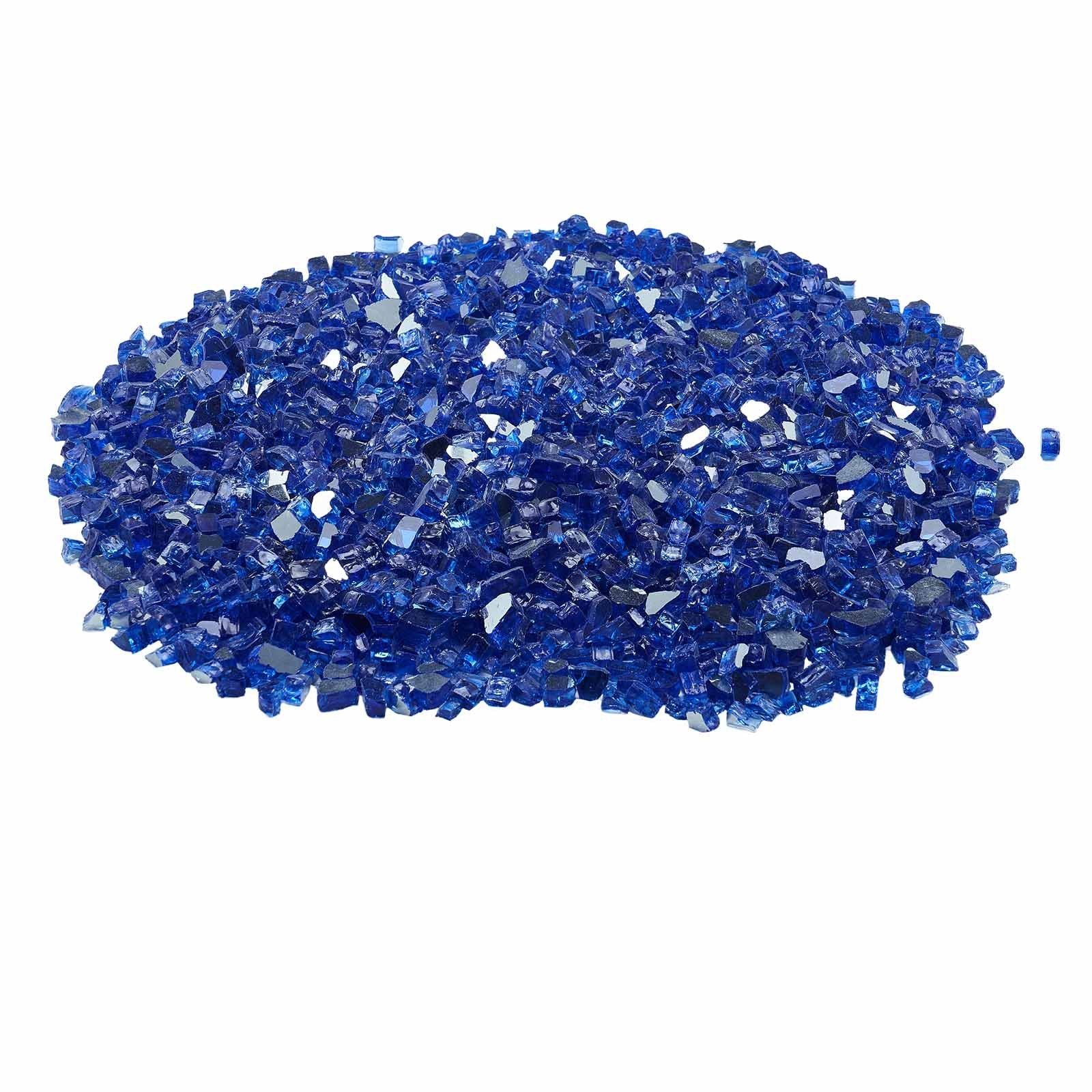 Fire Glass, 20LBS / 9KG High-Temperature Resistant Fireplace Rocks, 1/2-Inch / 12.7 mm Reflective & Smokeless Firepit Glass Rock, High Luster Stone Landscaping for Fire Pit Table, Cobalt Blue