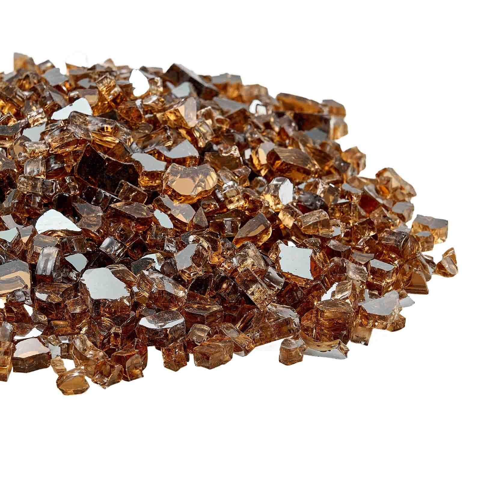 Fire Glass, 10 LBS / 4.5 KG High-Temperature Resistant Fireplace Rocks, 1/4-Inch / 6.35 mm Reflective & Smokeless Firepit Glass Rock, High Luster Stone Landscaping for Fire Pit Table, Copper