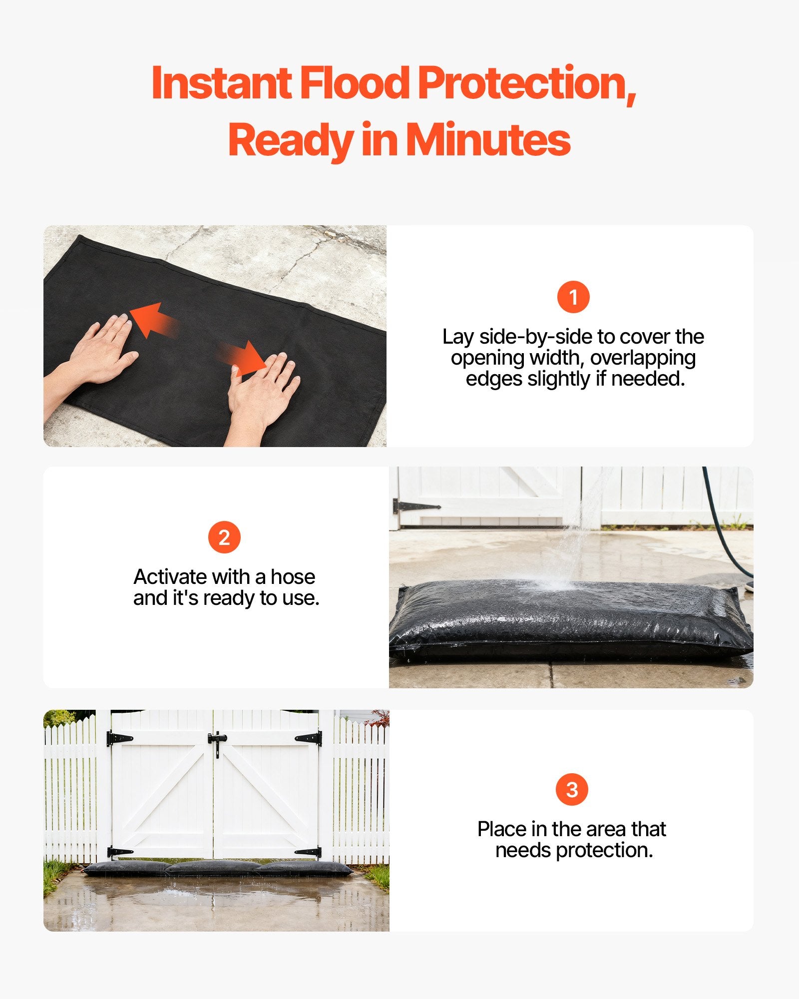 VEVOR Flood Barrier, 6 Pack, 830 x 430 mm Flood Bags Activated by Water, Reusable Water Absorbent Barrier, Sandless Sandbags Blockage, Flooding Prevention Bags for Home, Doorways, Basement, Garage