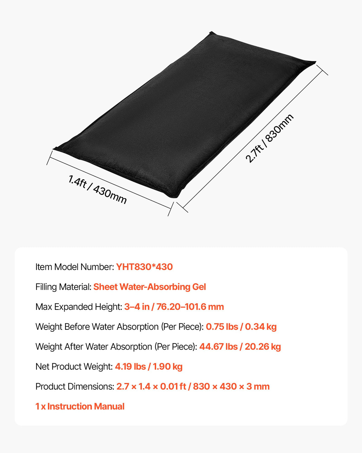 VEVOR Flood Barrier, 6 Pack, 830 x 430 mm Flood Bags Activated by Water, Reusable Water Absorbent Barrier, Sandless Sandbags Blockage, Flooding Prevention Bags for Home, Doorways, Basement, Garage