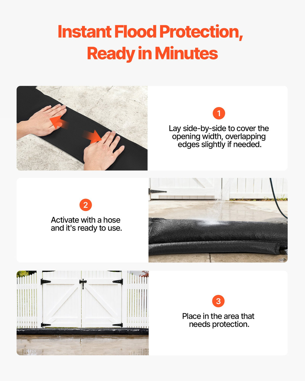 VEVOR Flood Barrier, 8 Pack, 480 x 435 mm Flood Bags Activated by Water, Reusable Water Absorbent Barrier, Sandless Sandbags Blockage, Flooding Prevention Bags for Home, Doorway, Basement, Garage